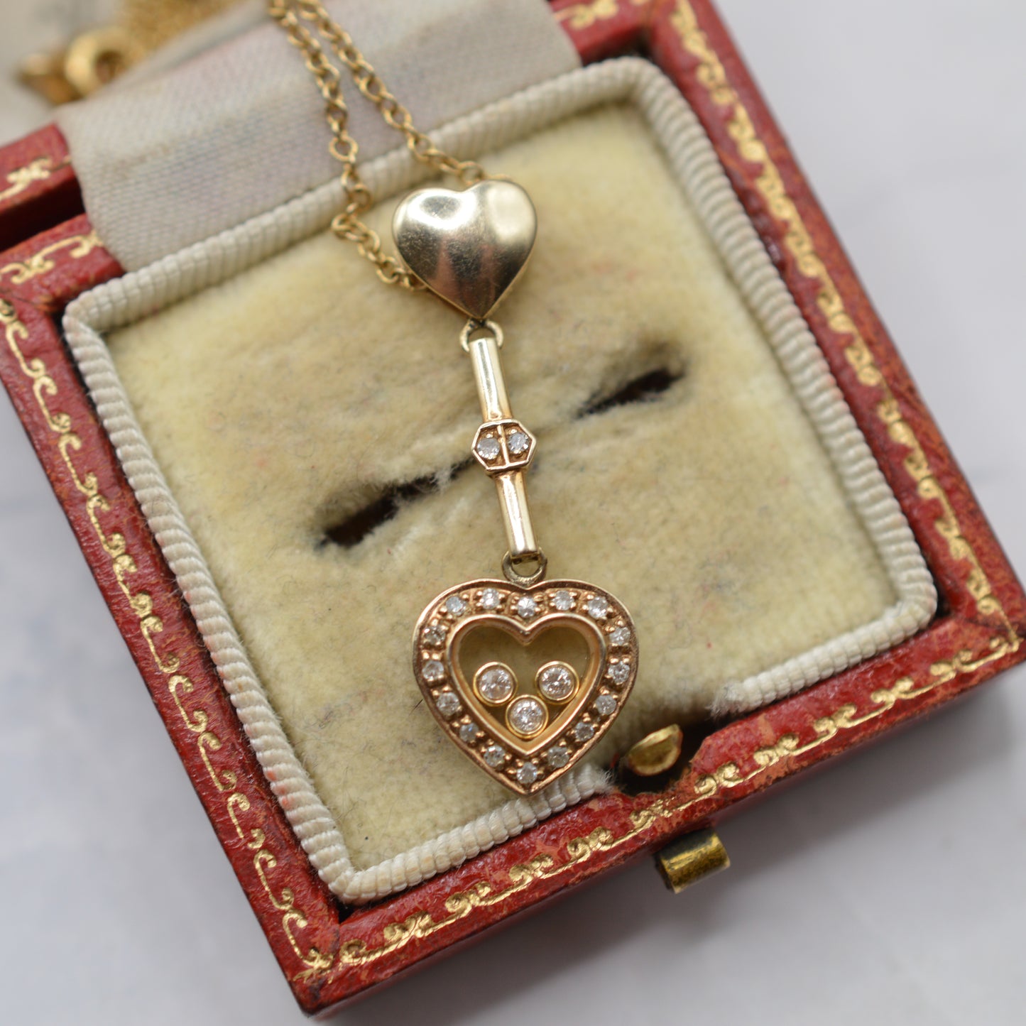 9ct Gold Floating Diamond Heart Pendant Necklace (17”)
