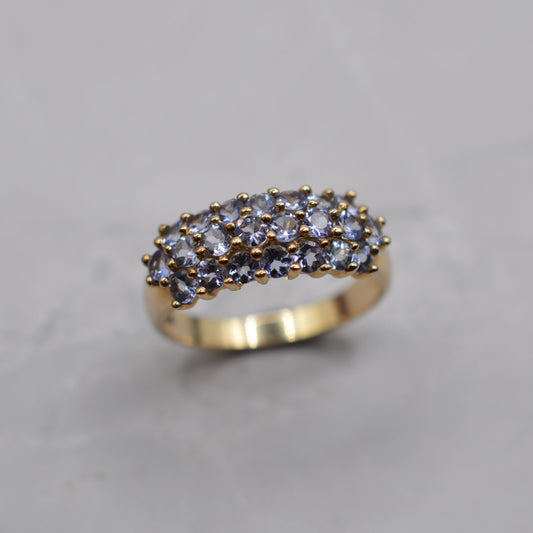 Chunky 9ct Gold Tanzanite Triple Row Ring