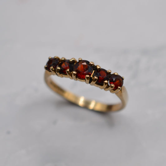 1990s 9ct Gold Garnet Five-Stone Ring