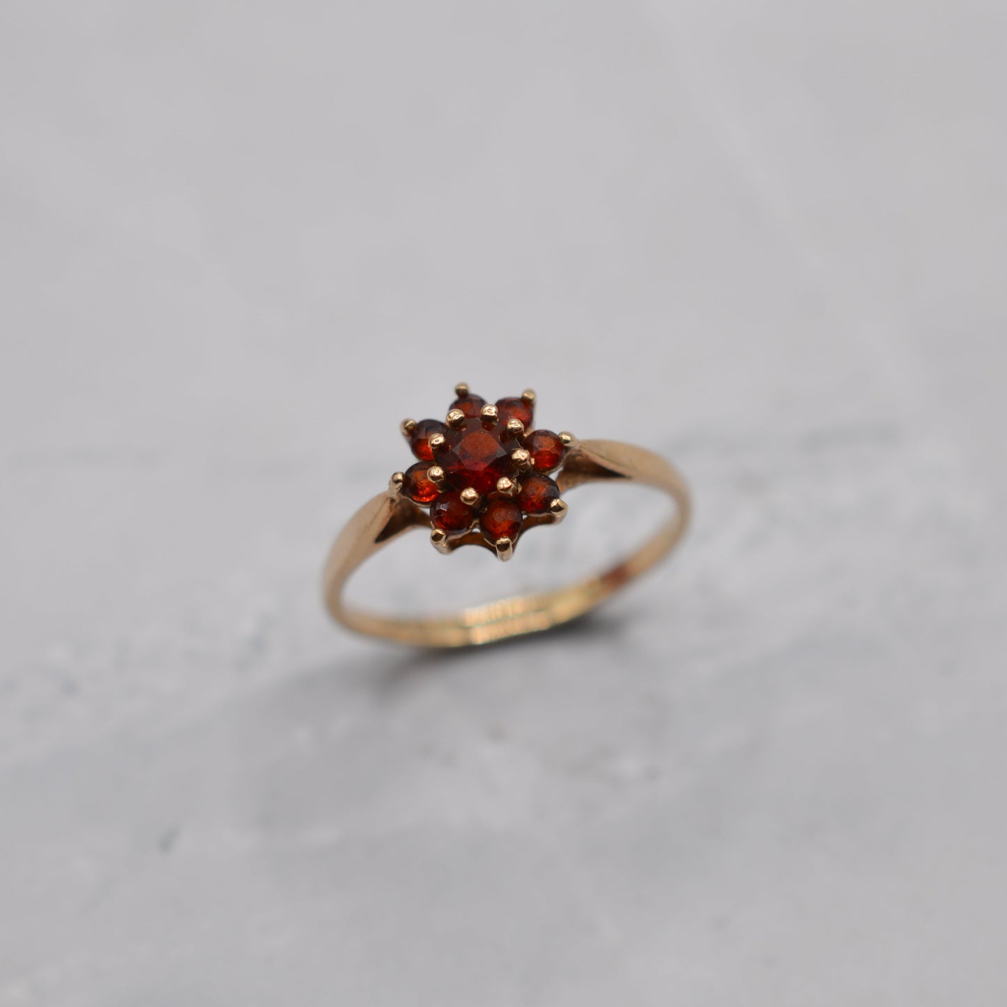 1970s Vintage 9ct Gold Garnet Cluster Ring