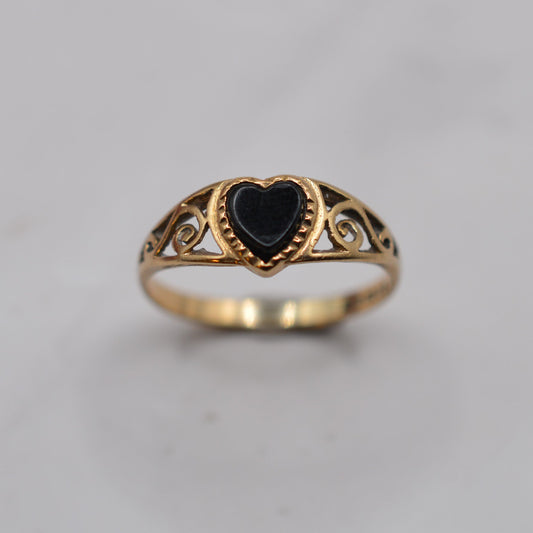 1980s 9ct Gold Onyx Heart Signet Ring