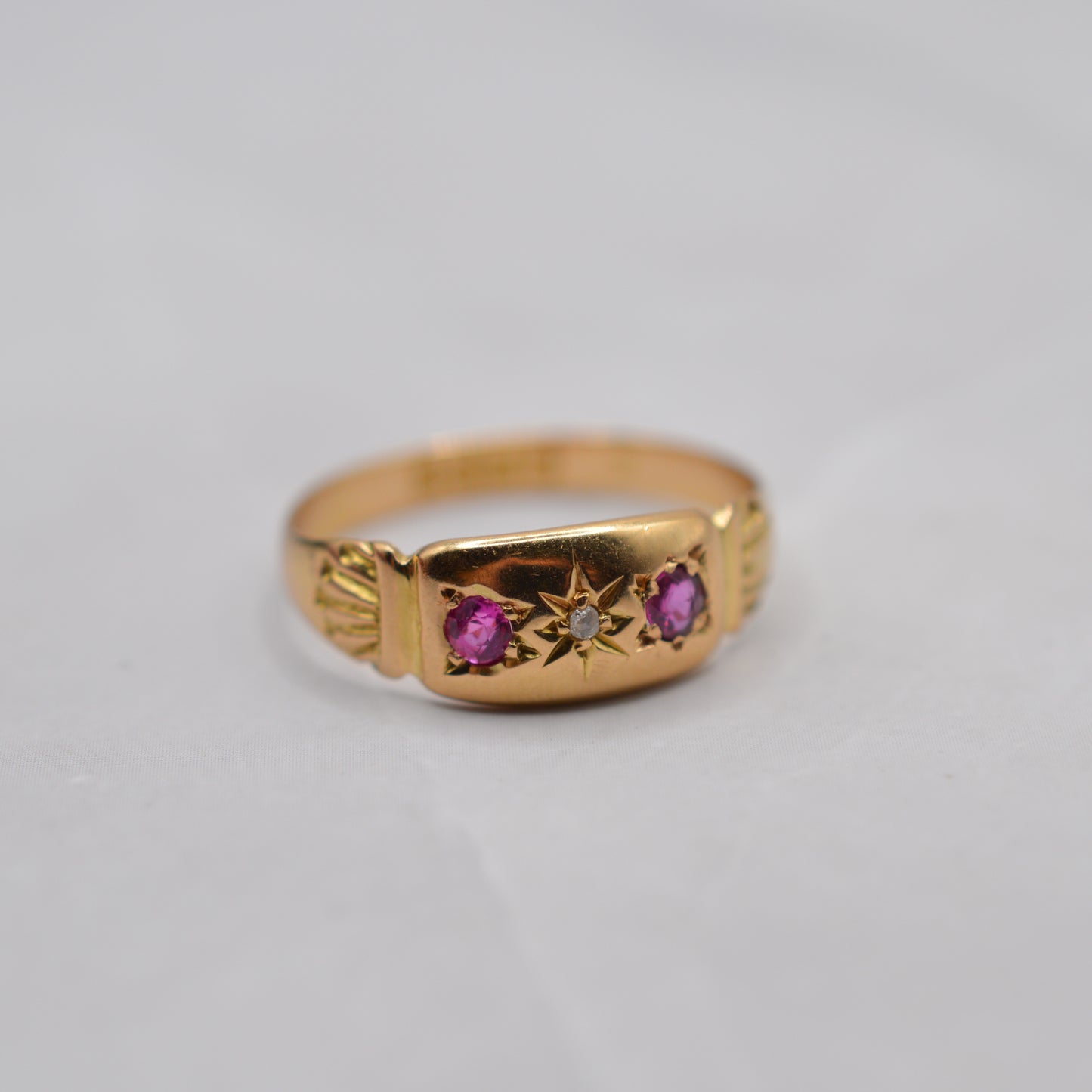 Antique 1918 18ct Gold Ruby & Diamond Ring