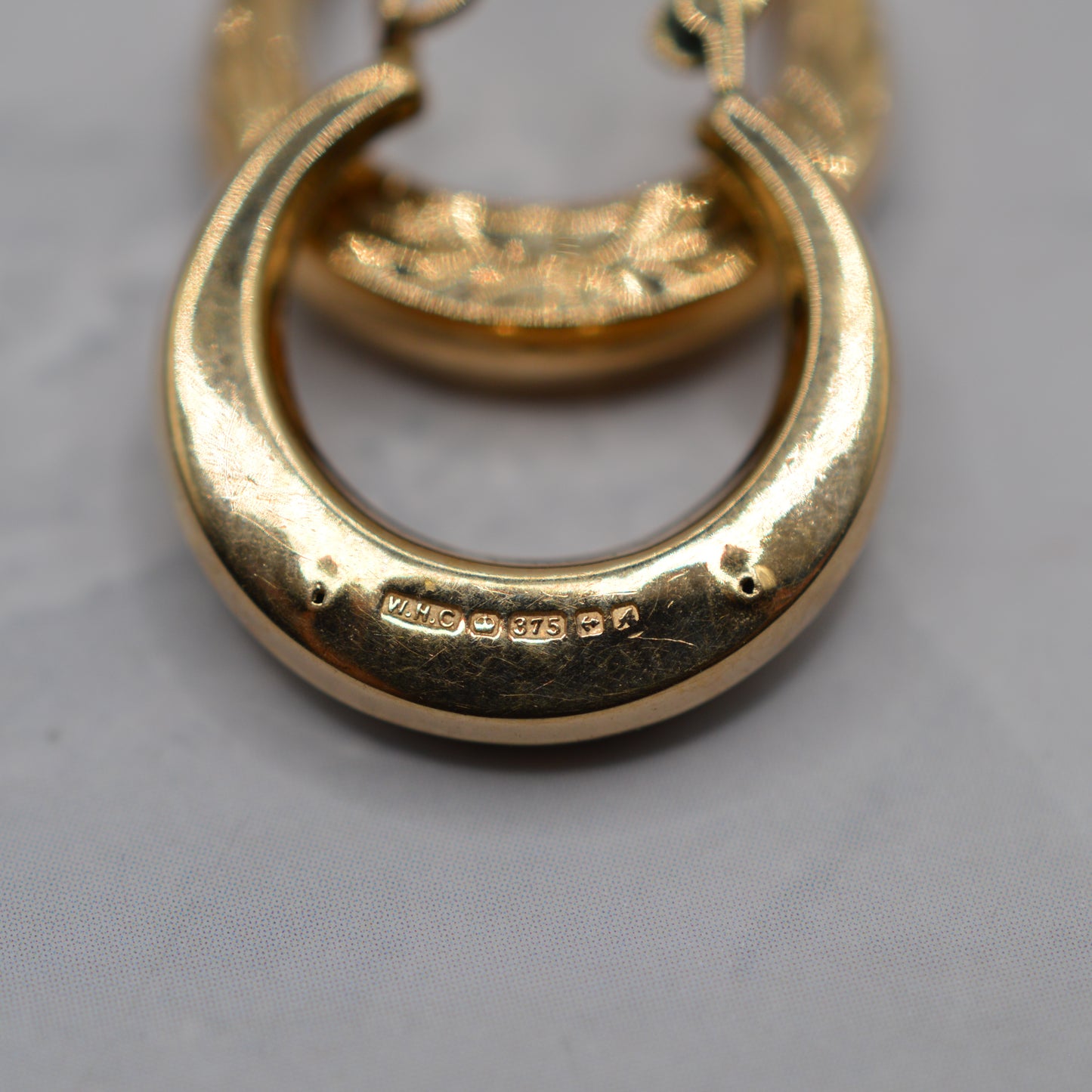 1970s Vintage 9ct Gold Engraved Hoop Earrings