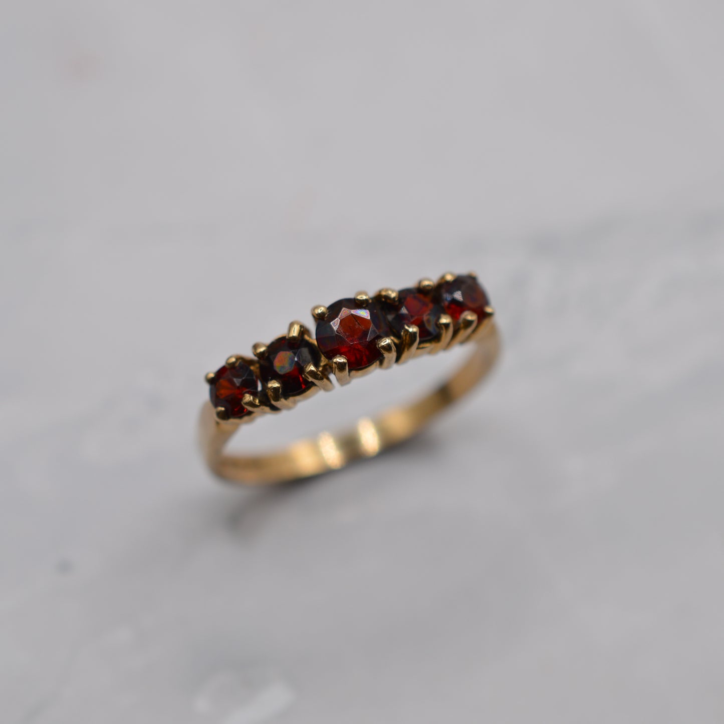 1990s 9ct Gold Garnet Five-Stone Ring