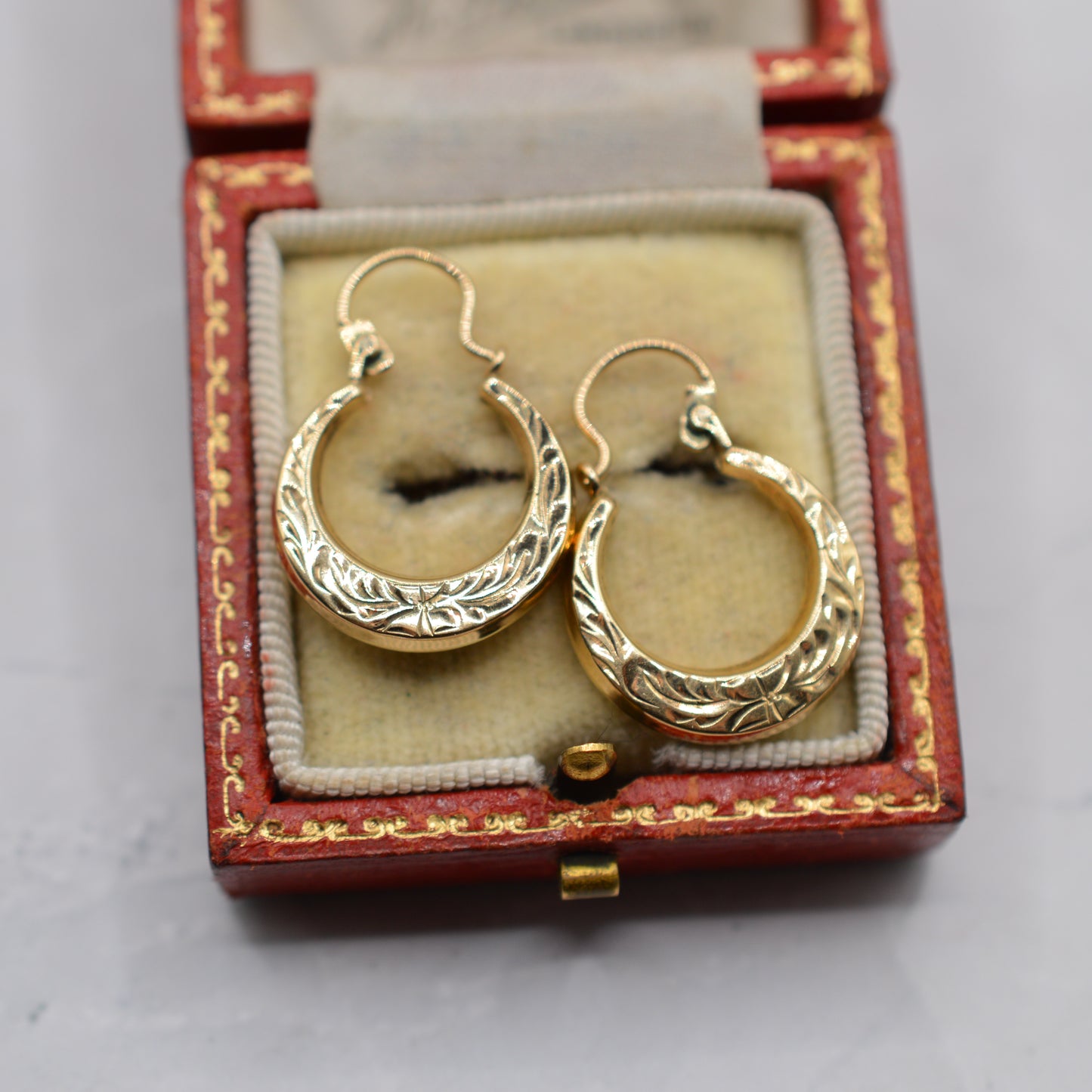 1970s Vintage 9ct Gold Engraved Hoop Earrings