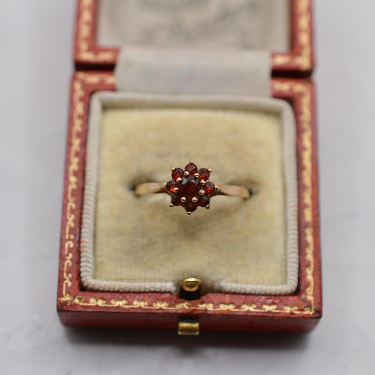 1970s Vintage 9ct Gold Garnet Cluster Ring