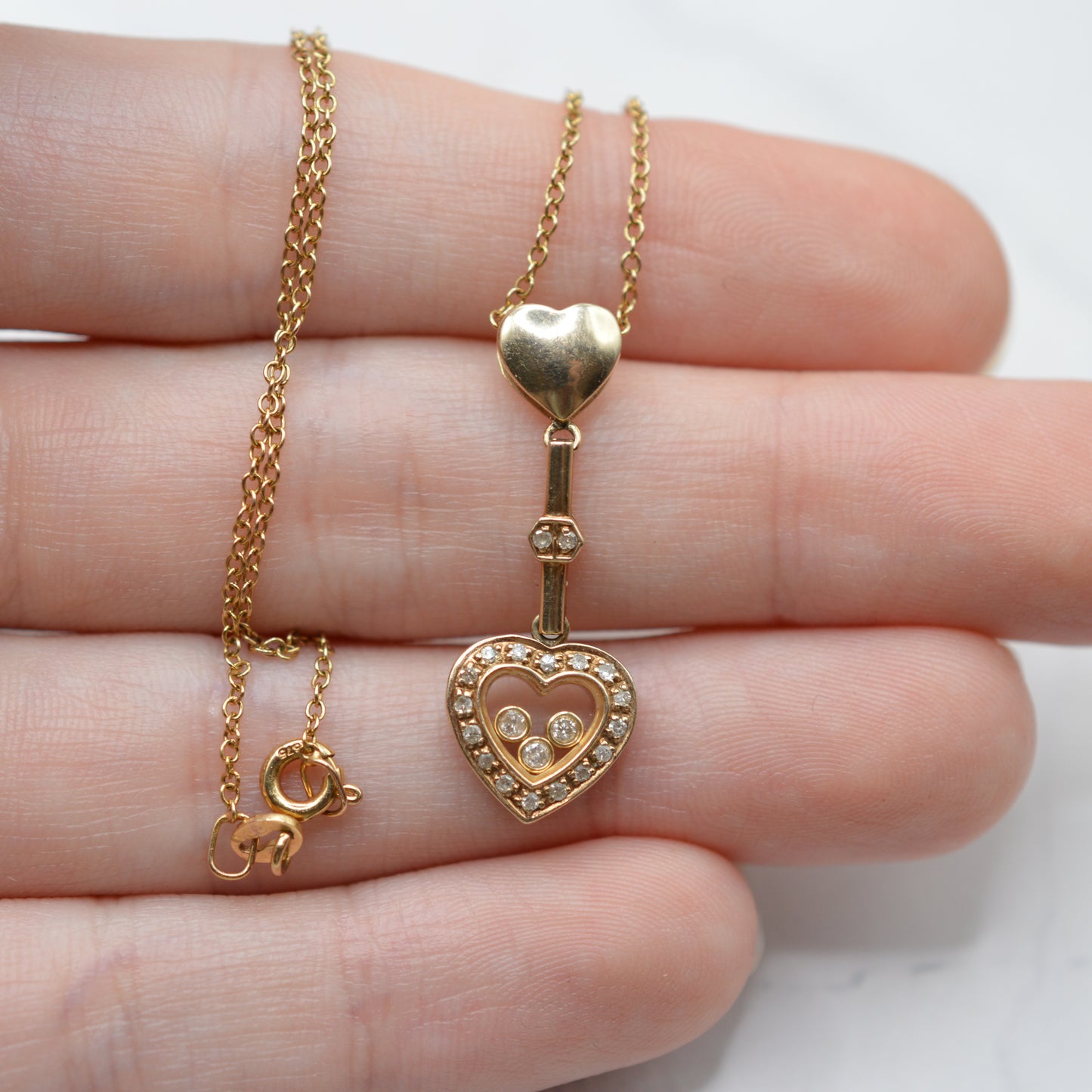 9ct Gold Floating Diamond Heart Pendant Necklace (17”)