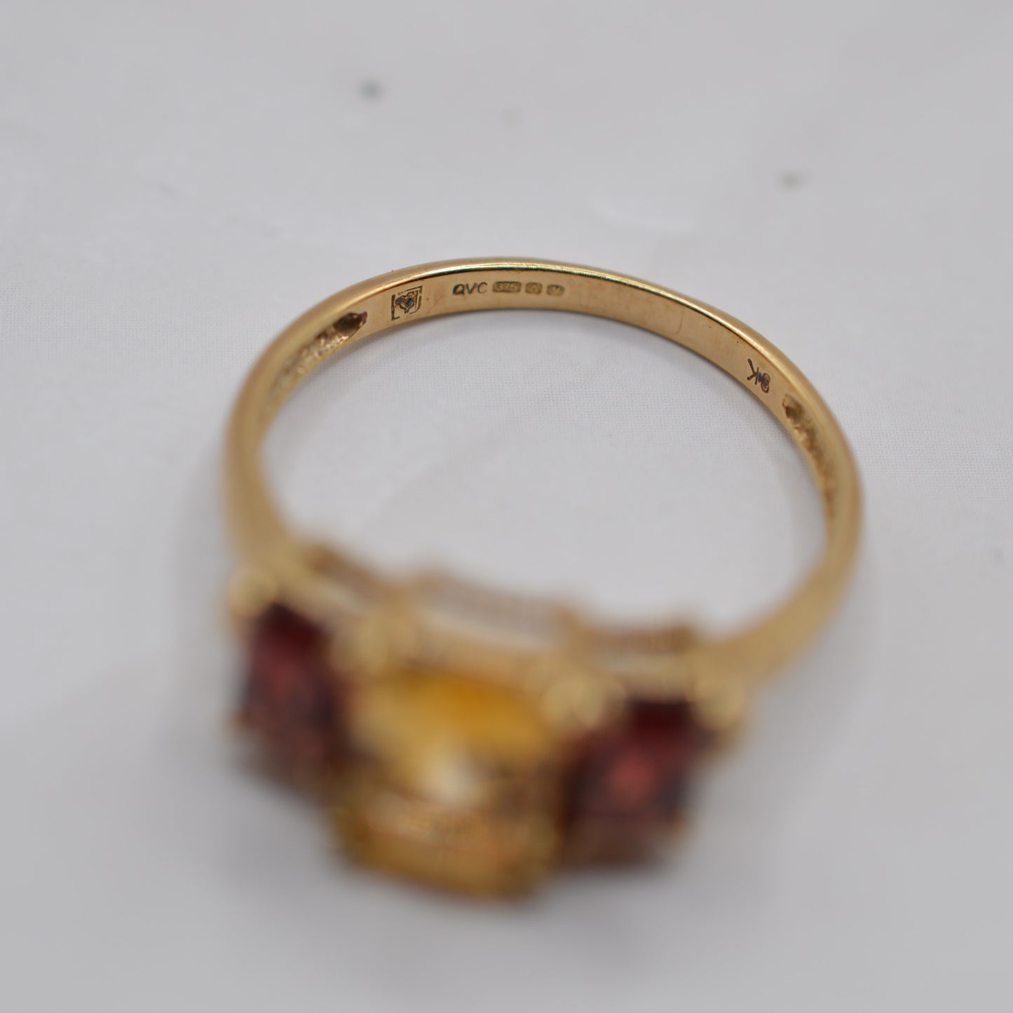 1990s 9ct Gold Citrine & Garnet Trilogy Ring