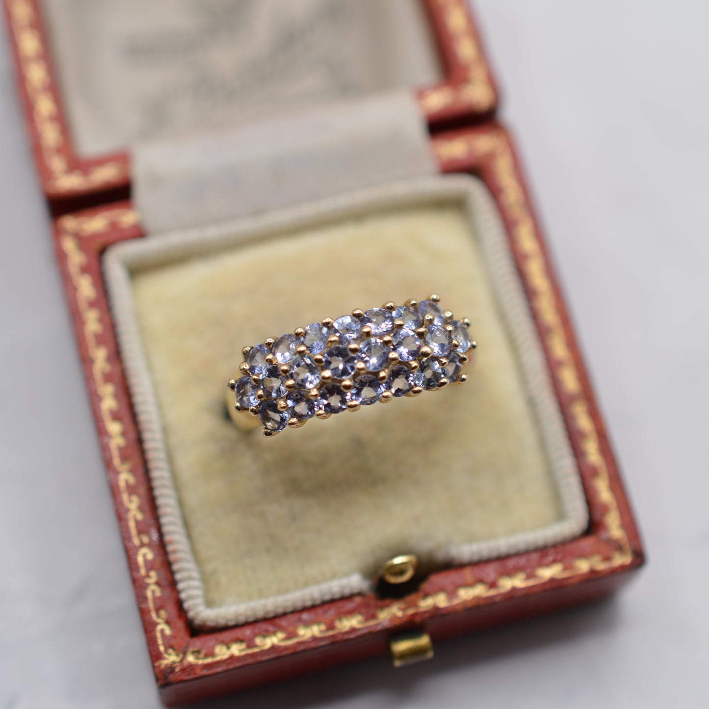 Chunky 9ct Gold Tanzanite Triple Row Ring