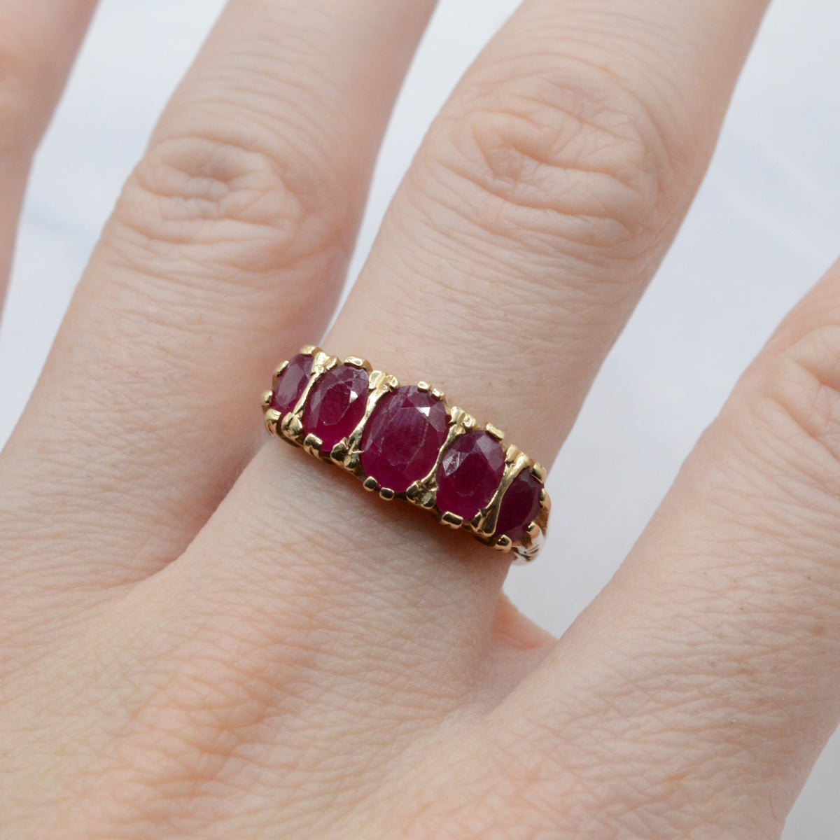 Chunky 9ct Gold Ruby Five-Stone Ring