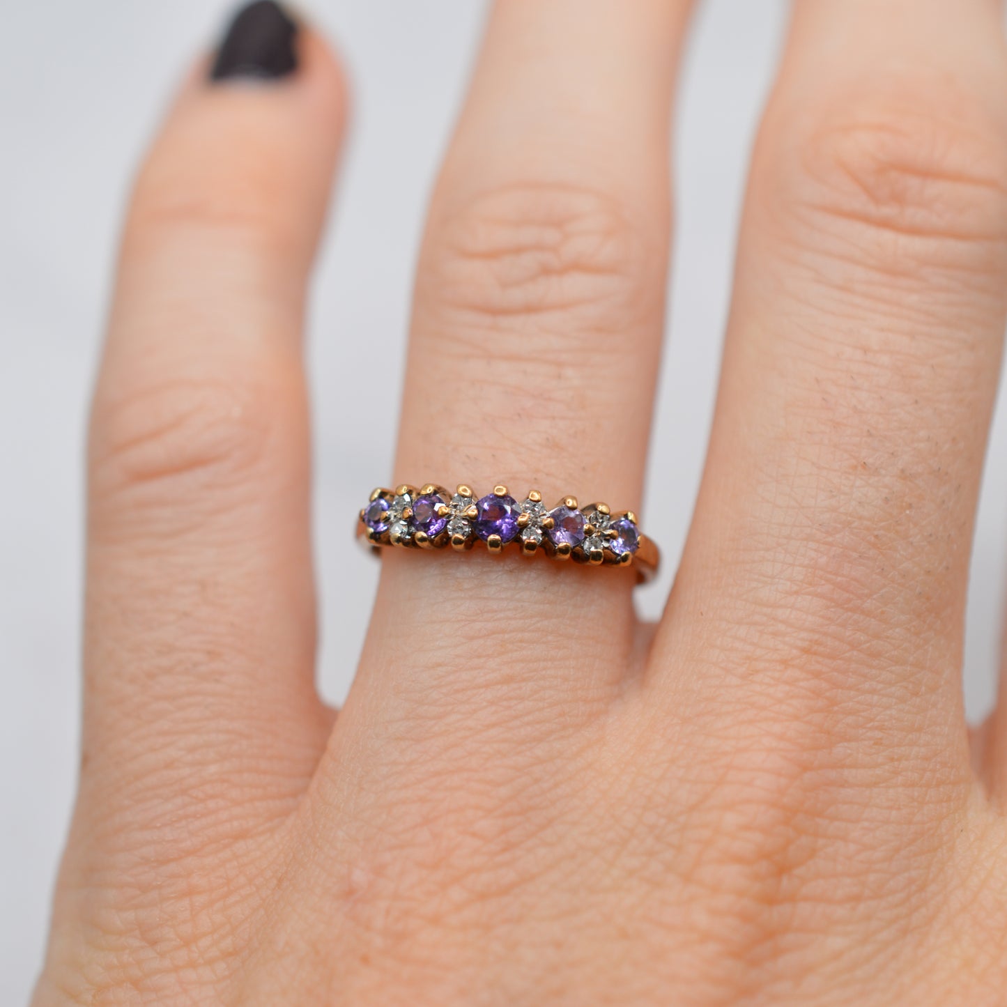 9ct Gold Amethyst & Diamond Half-Eternity Ring