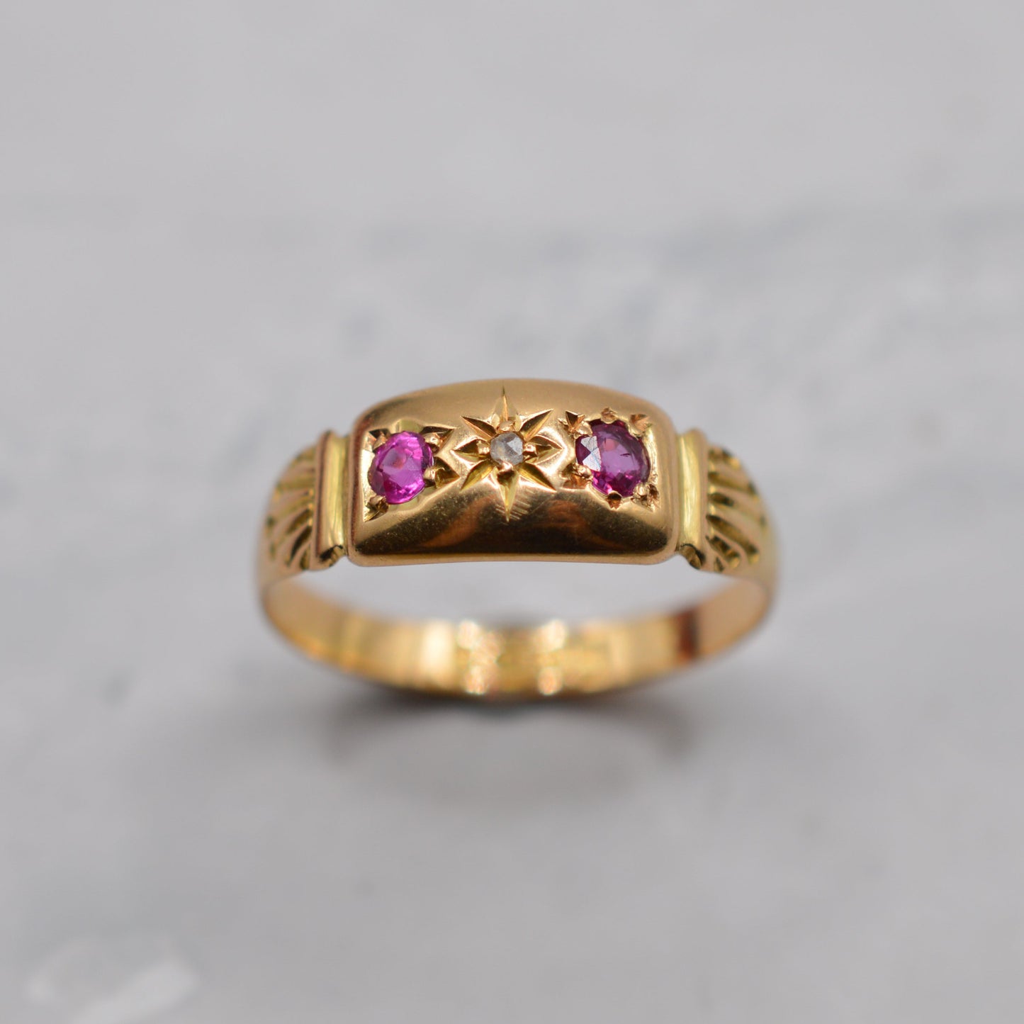 Antique 1918 18ct Gold Ruby & Diamond Ring