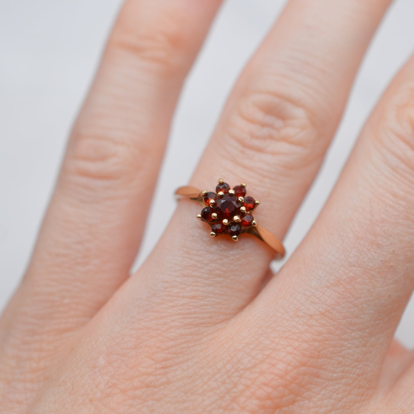 1970s Vintage 9ct Gold Garnet Cluster Ring