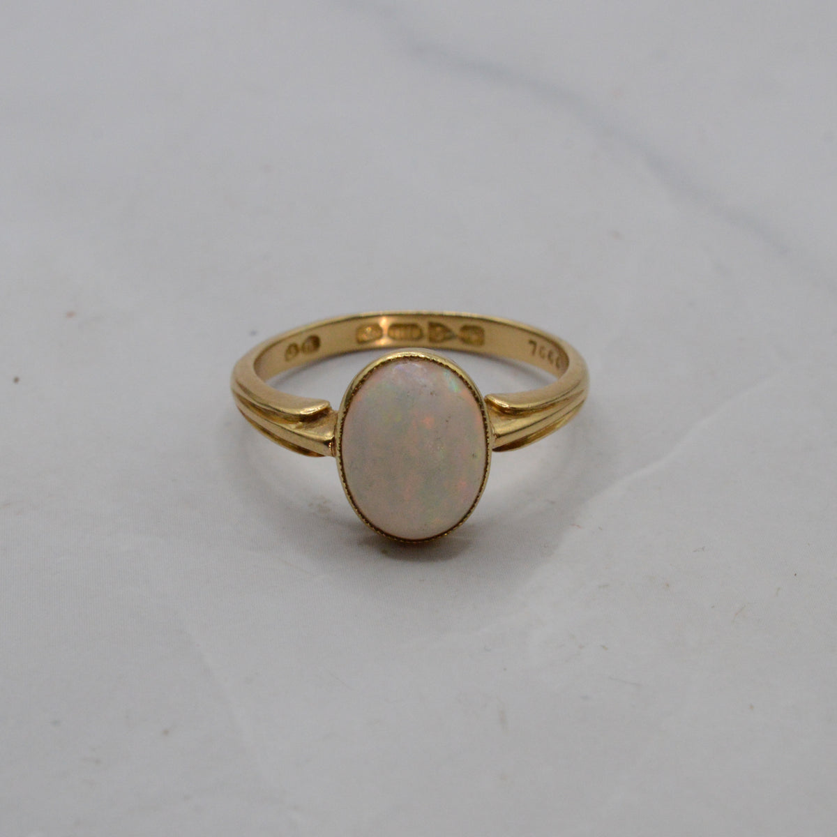 1906 Edwardian Antique 18ct Gold Opal Solitaire Ring