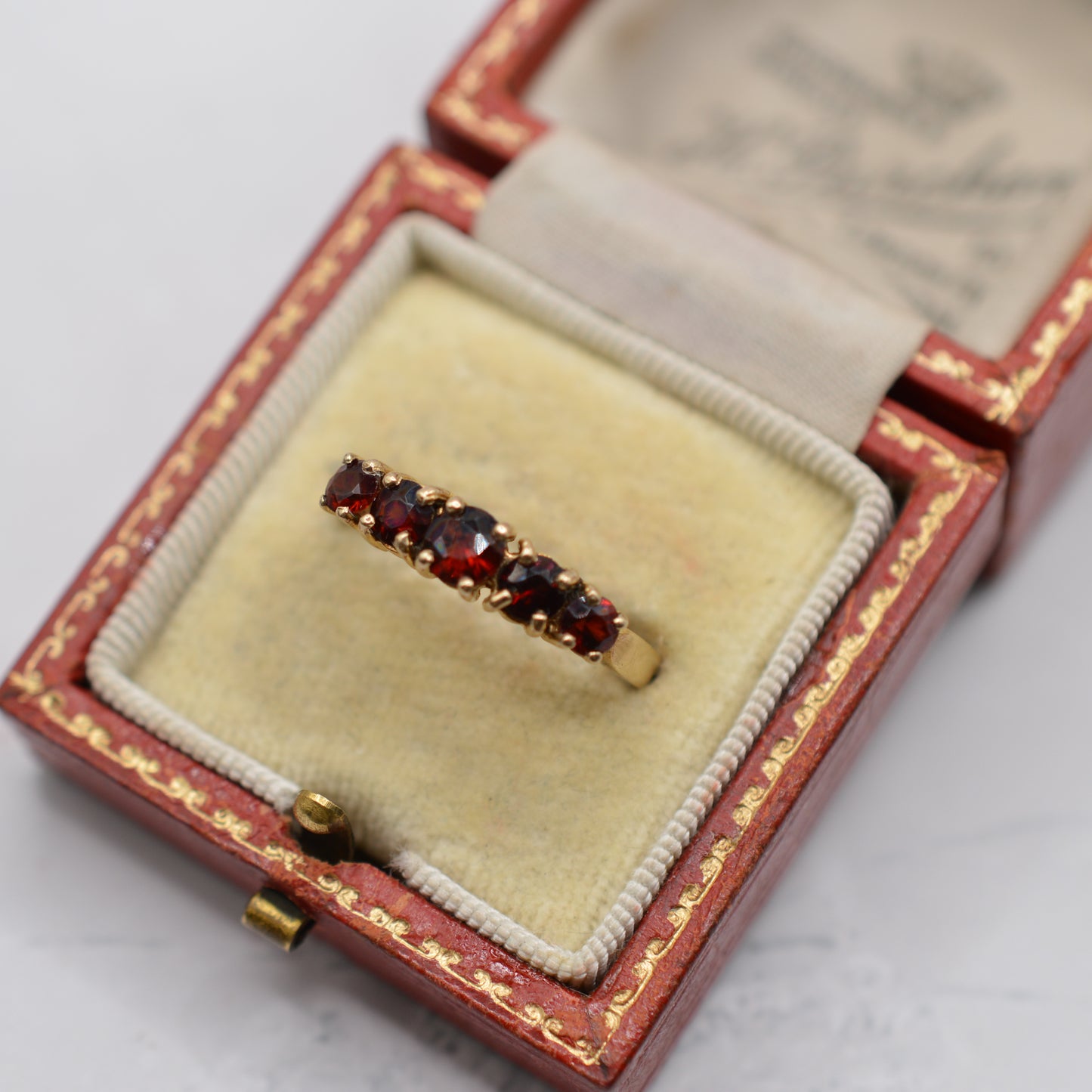1990s 9ct Gold Garnet Five-Stone Ring