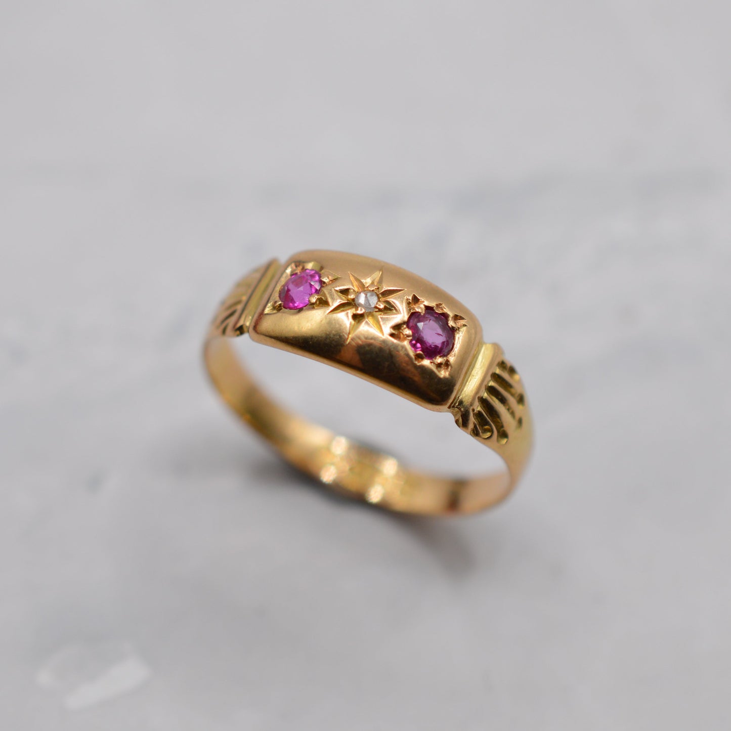 Antique 1918 18ct Gold Ruby & Diamond Ring