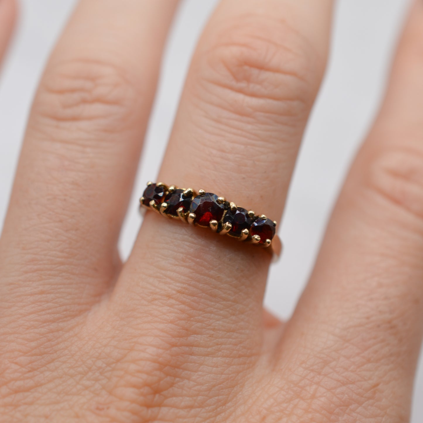 1990s 9ct Gold Garnet Five-Stone Ring
