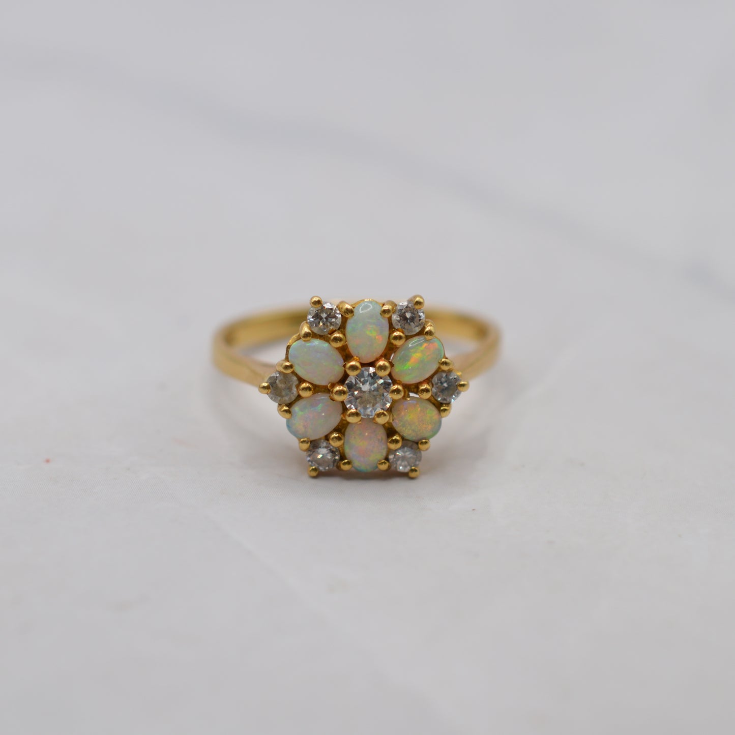 1970s Vintage 18ct Gold Opal & Diamond  Cluster Ring