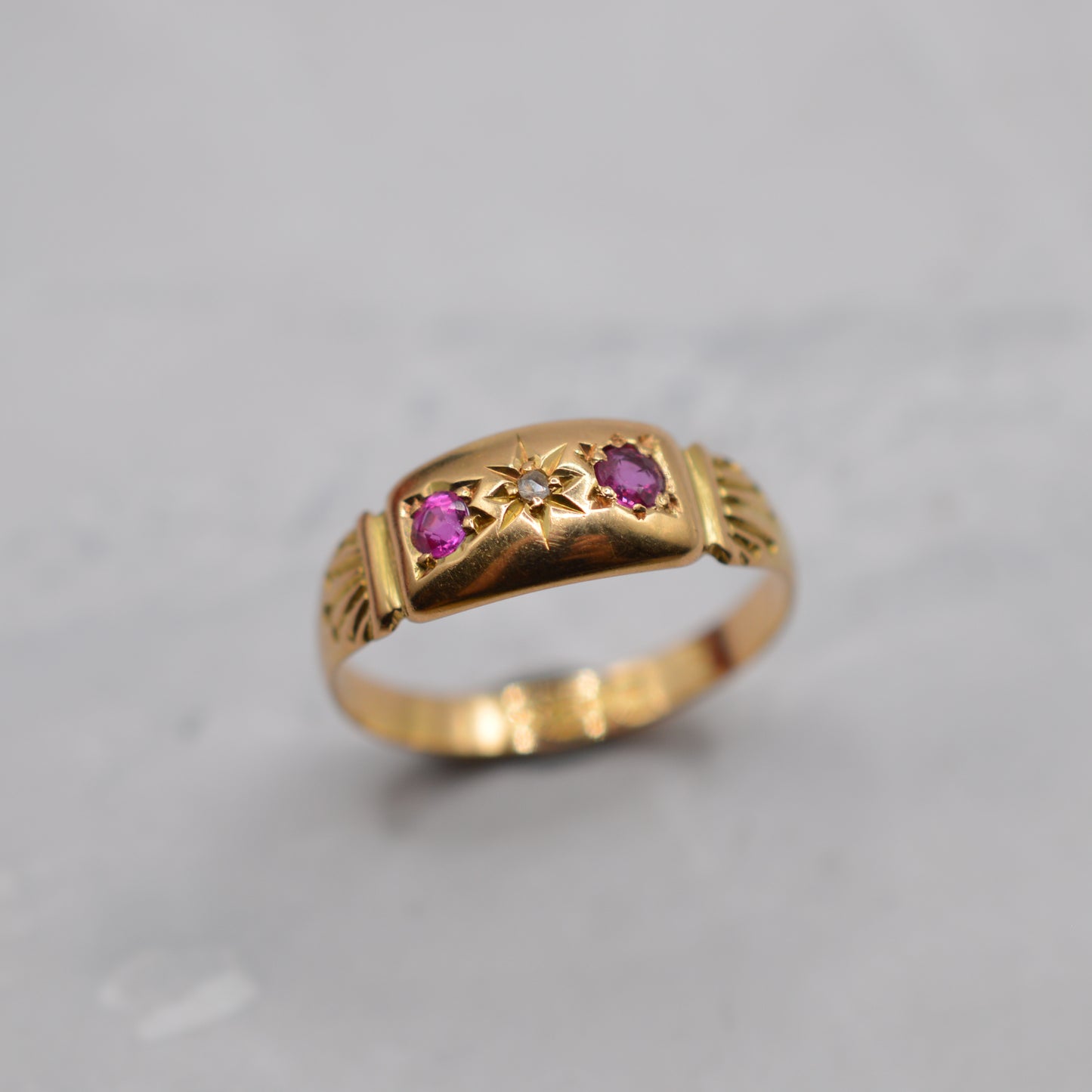 Antique 1918 18ct Gold Ruby & Diamond Ring