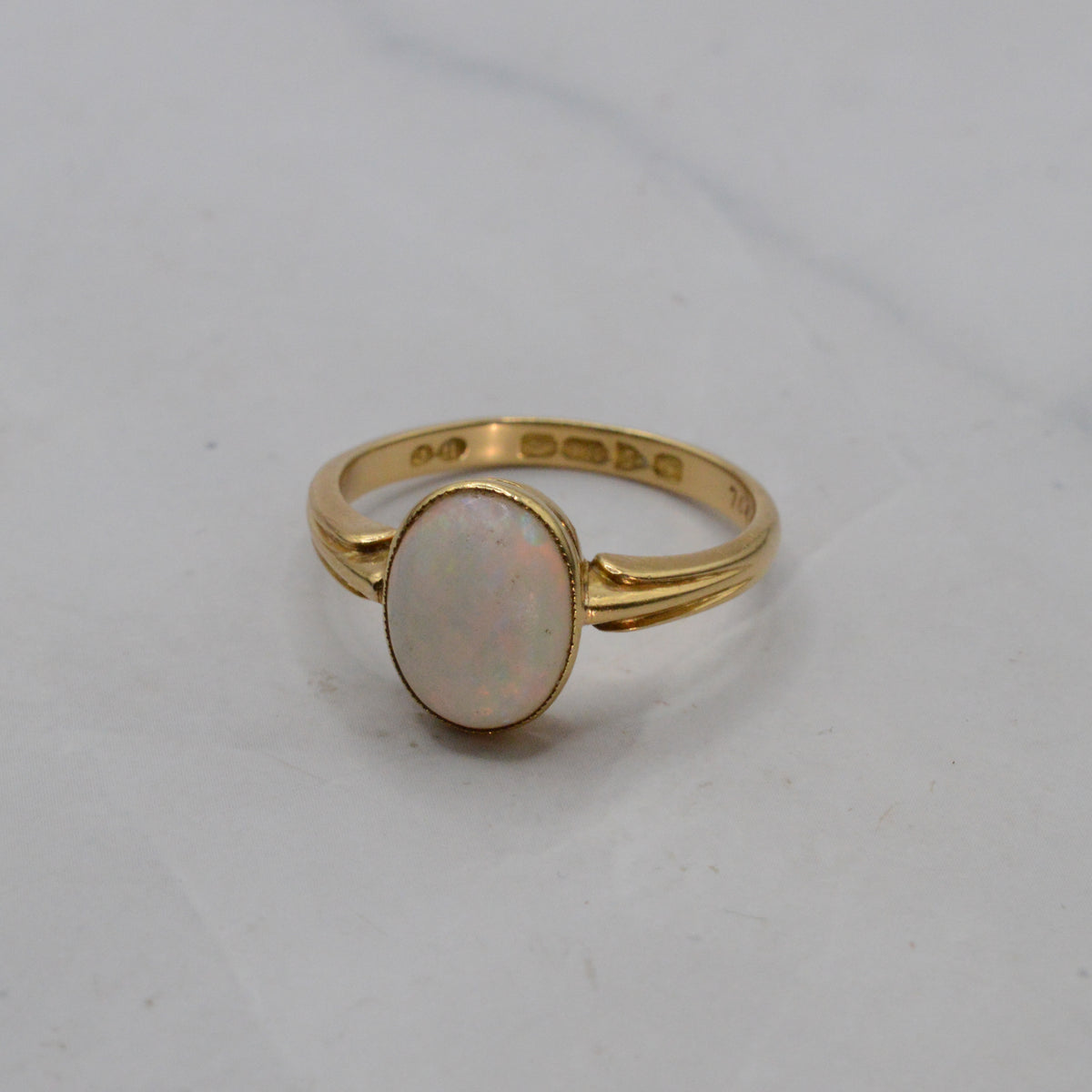1906 Edwardian Antique 18ct Gold Opal Solitaire Ring