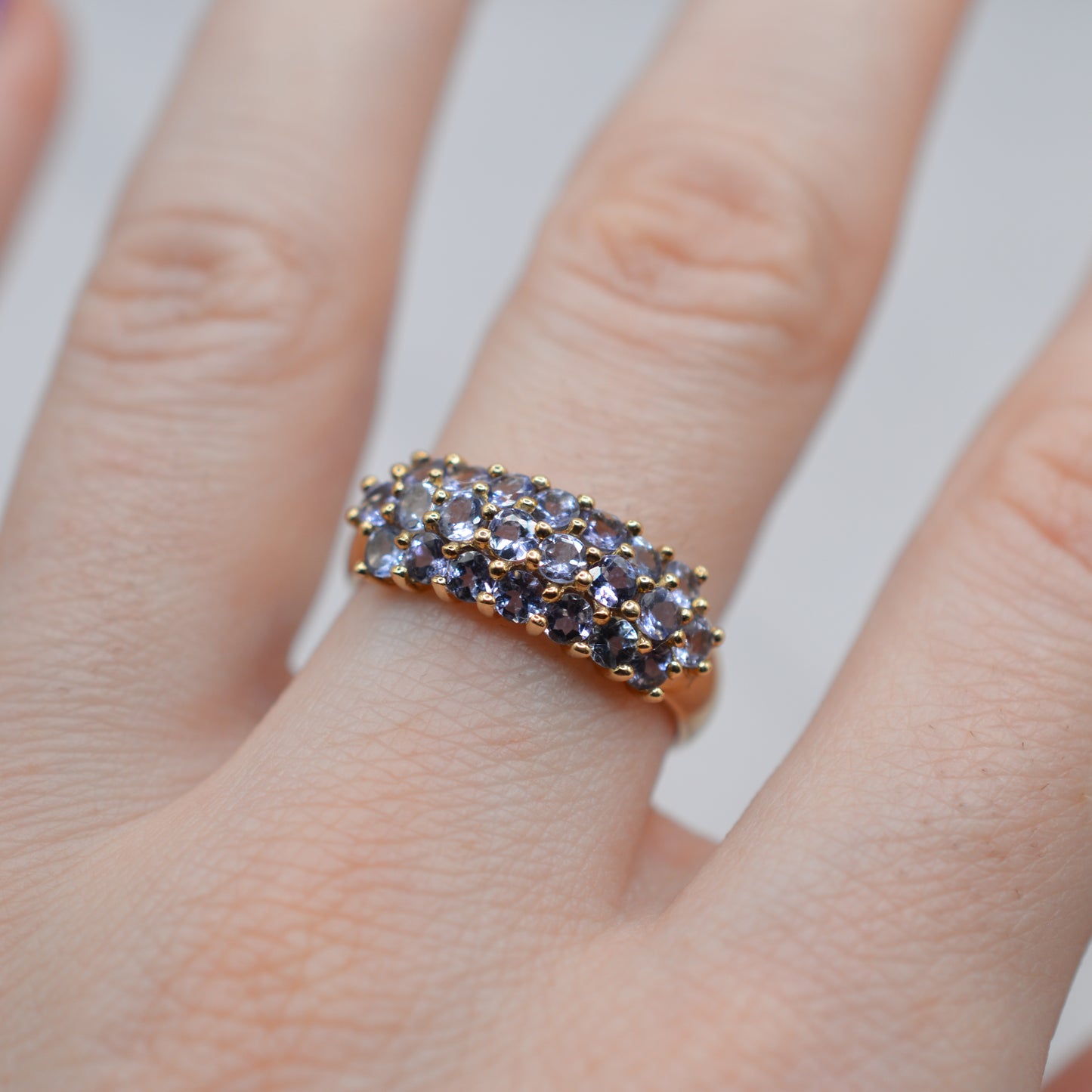 Chunky 9ct Gold Tanzanite Triple Row Ring