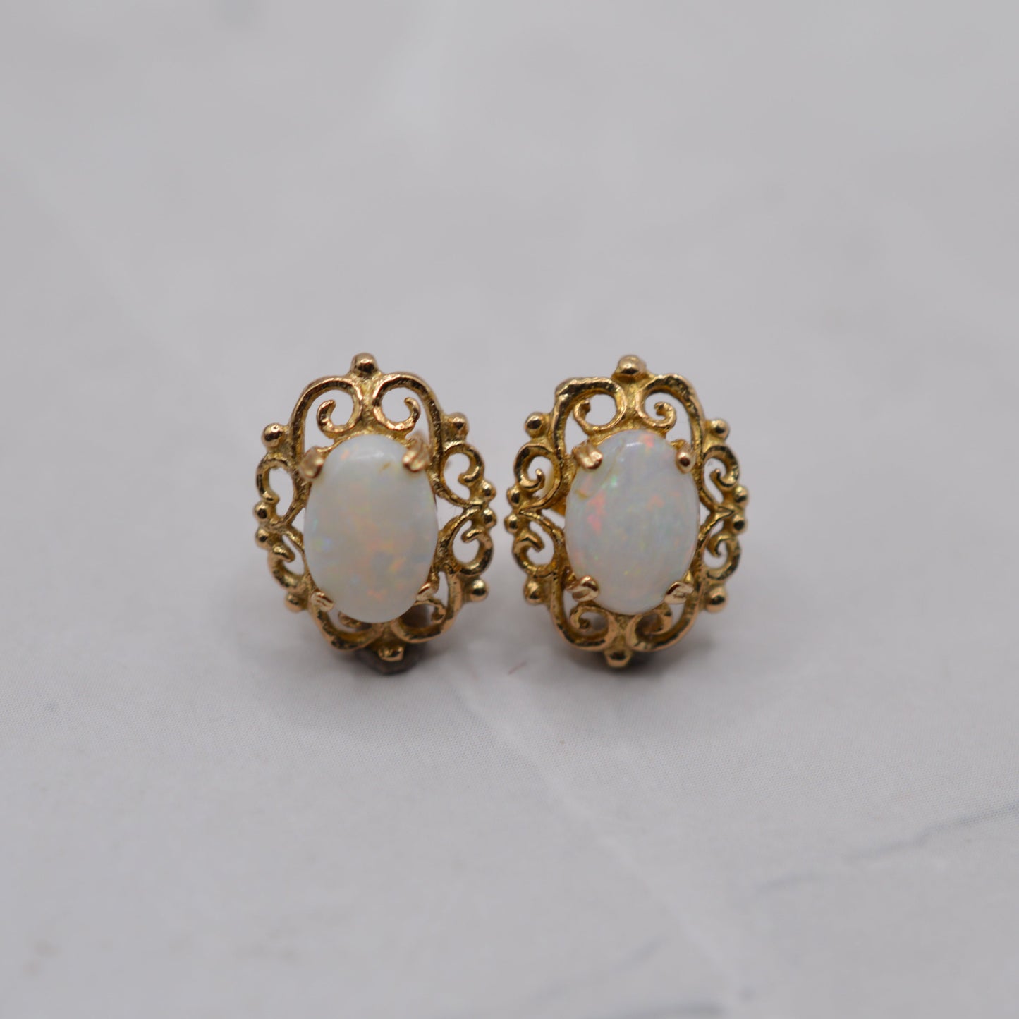 9ct Gold Opal Stud Earrings with Openwork Border