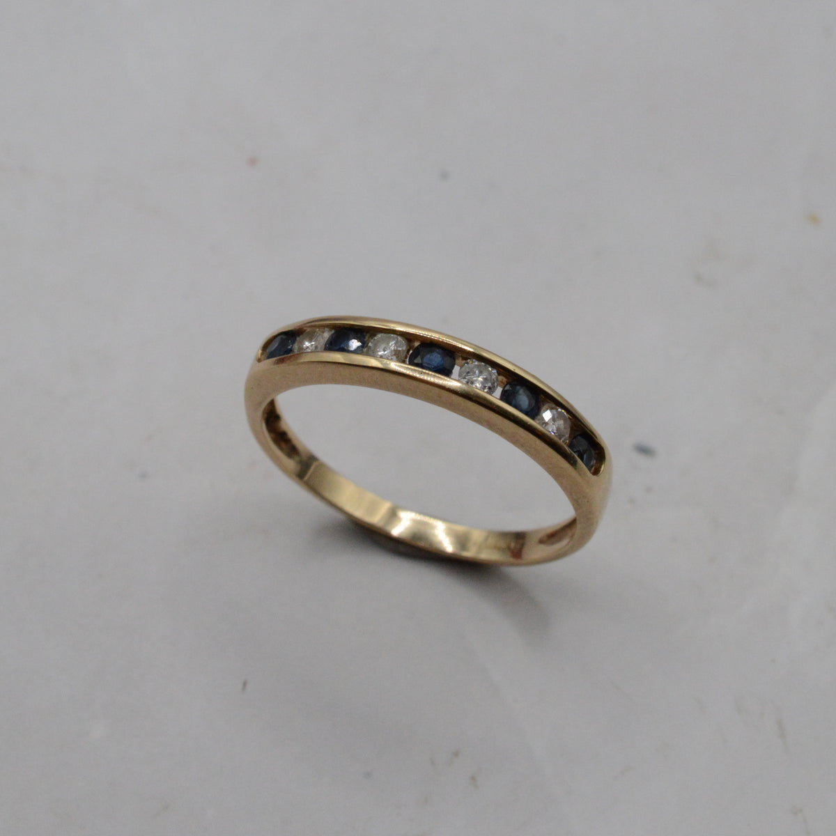 1990s 9ct Gold Sapphire & Diamond Half-Eternity Ring
