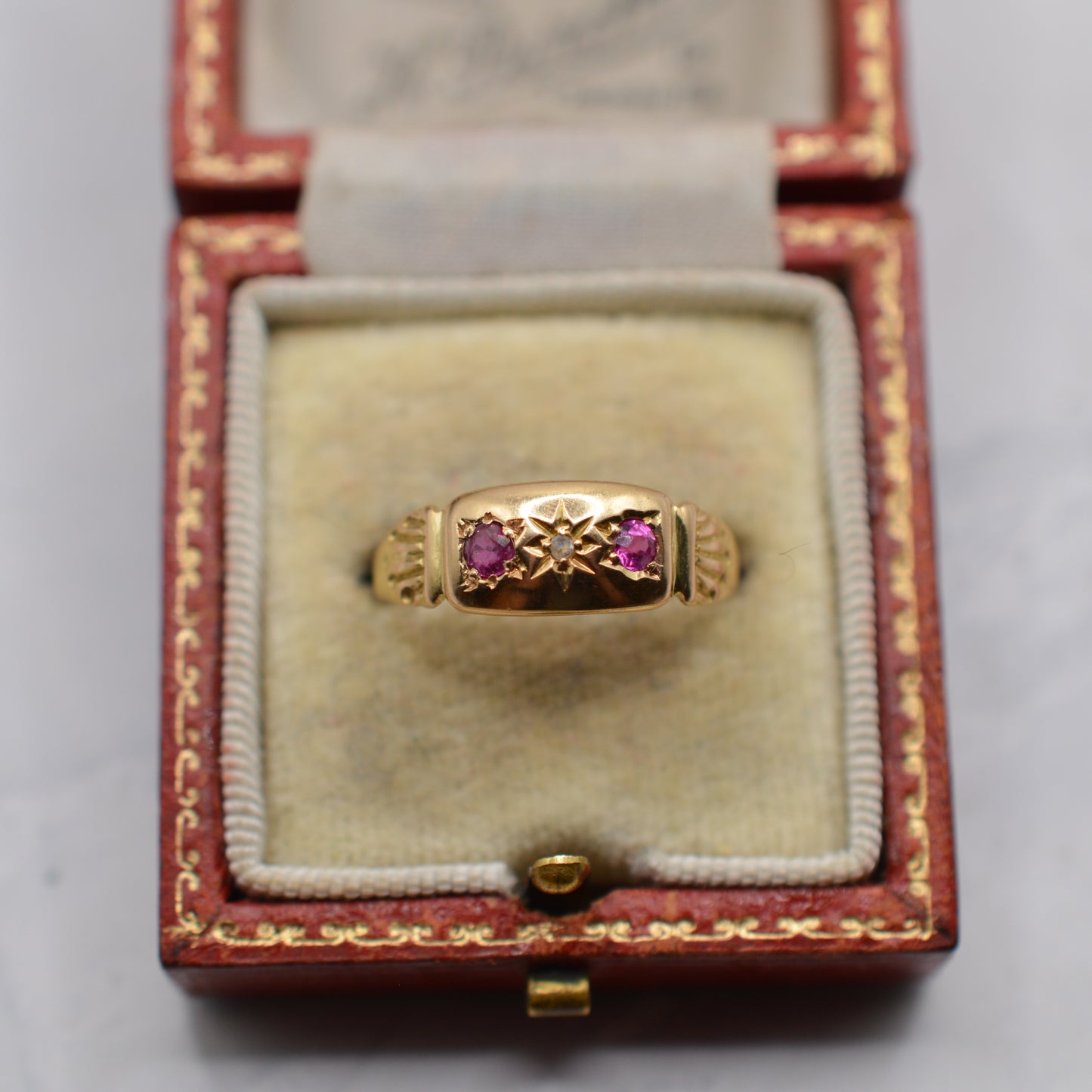 Antique 1918 18ct Gold Ruby & Diamond Ring