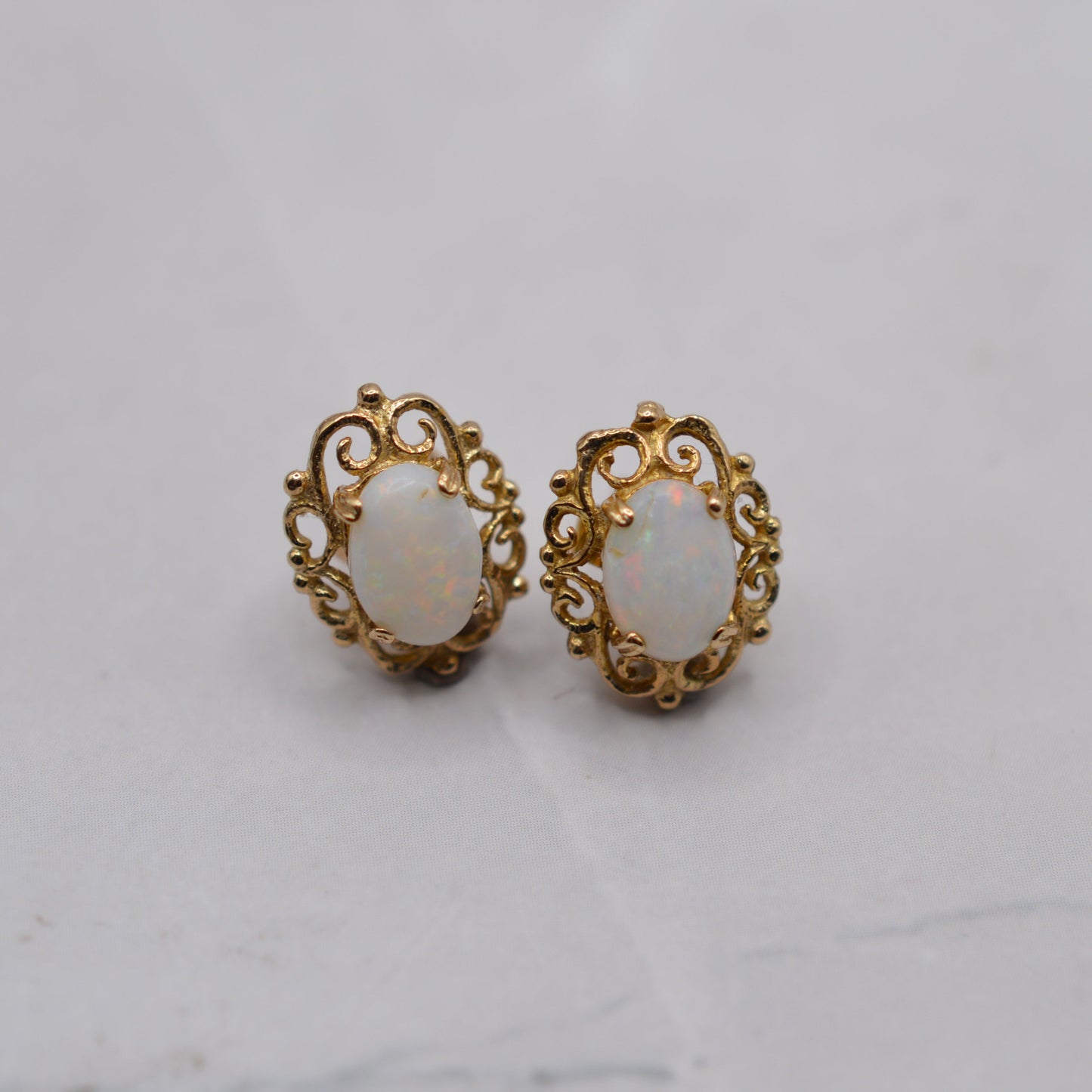 9ct Gold Opal Stud Earrings with Openwork Border