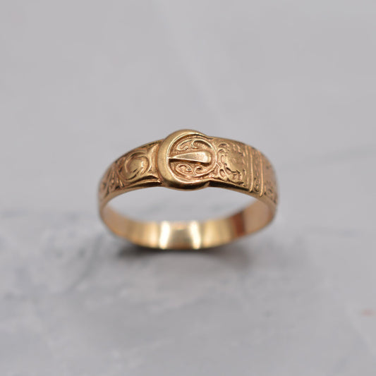 1980s 9ct Yellow Gold Buckle Ring