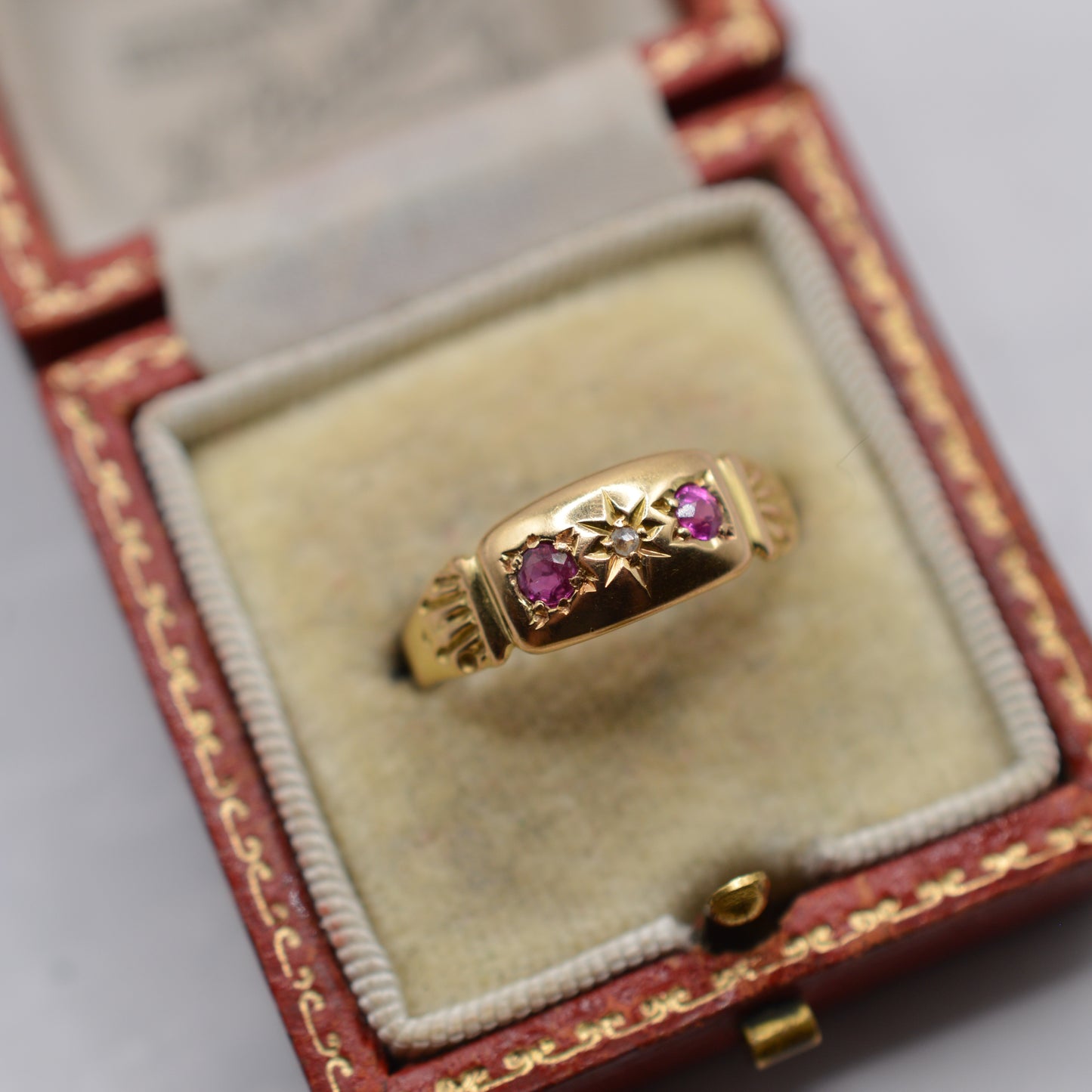 Antique 1918 18ct Gold Ruby & Diamond Ring