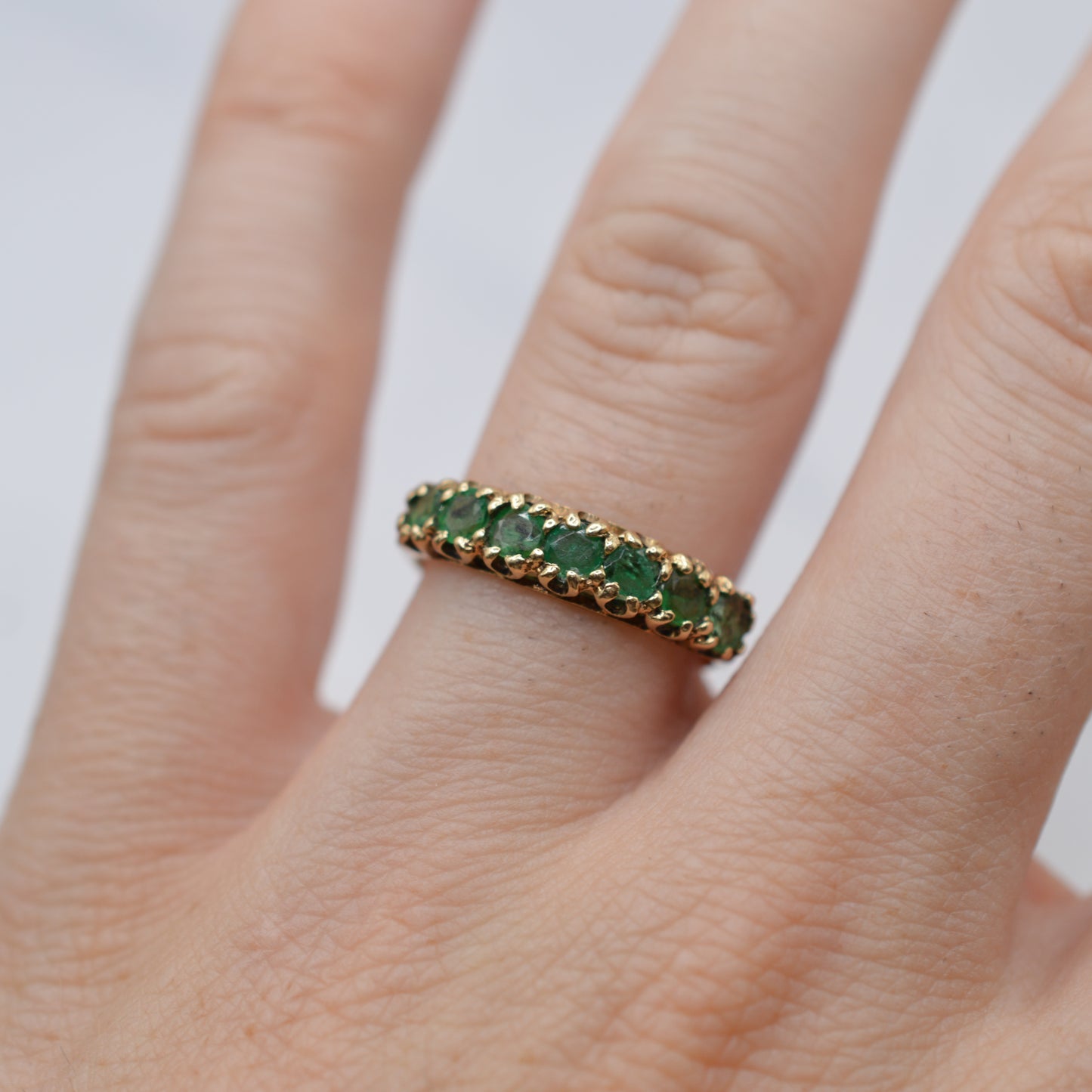 1970s Vintage 9ct Gold Emerald Half-Eternity Ring