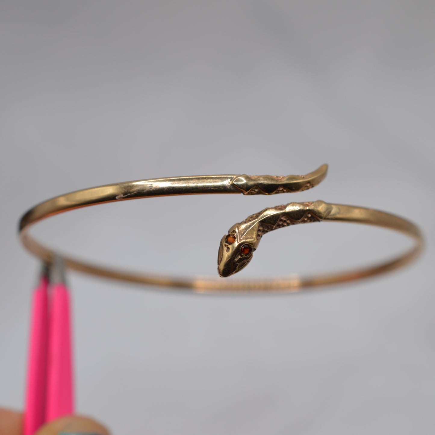 9ct Gold Garnet Snake Bangle Bracelet