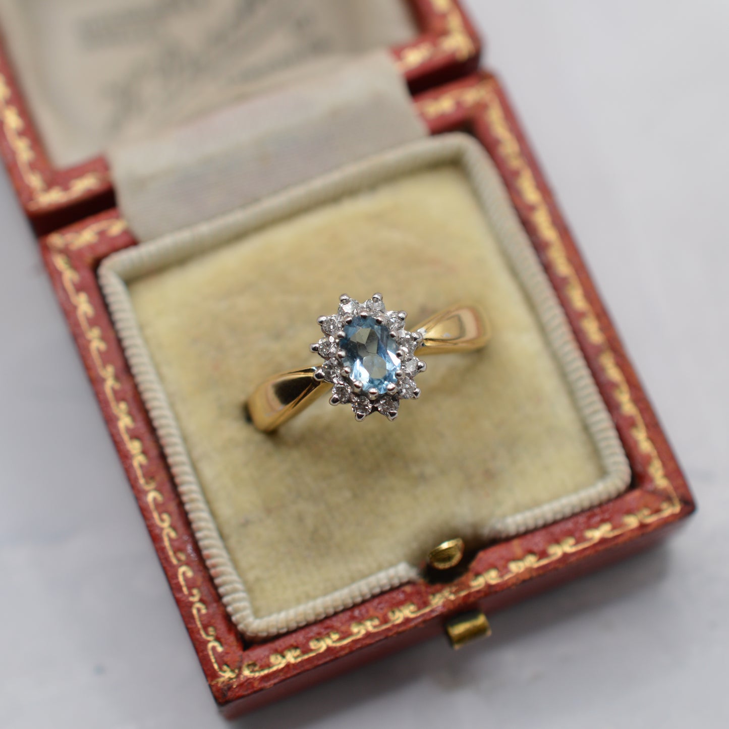 18ct Gold Aquamarine & Diamond Cluster Ring