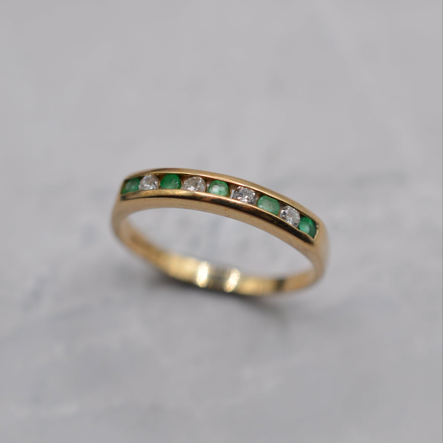 1990s 9ct Gold Emerald & Diamond Half-Eternity Ring