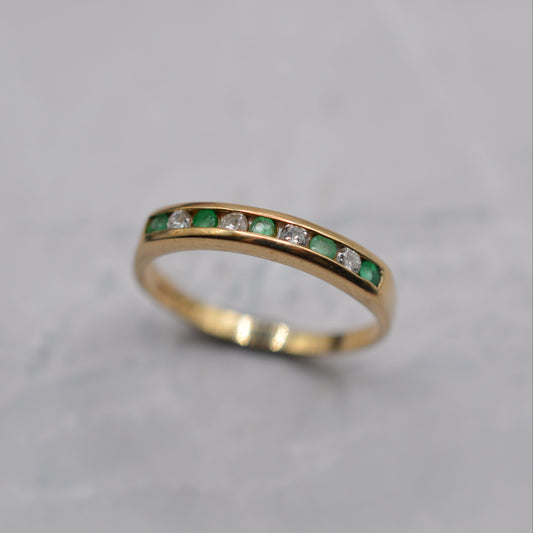 1990s 9ct Gold Emerald & Diamond Half-Eternity Ring