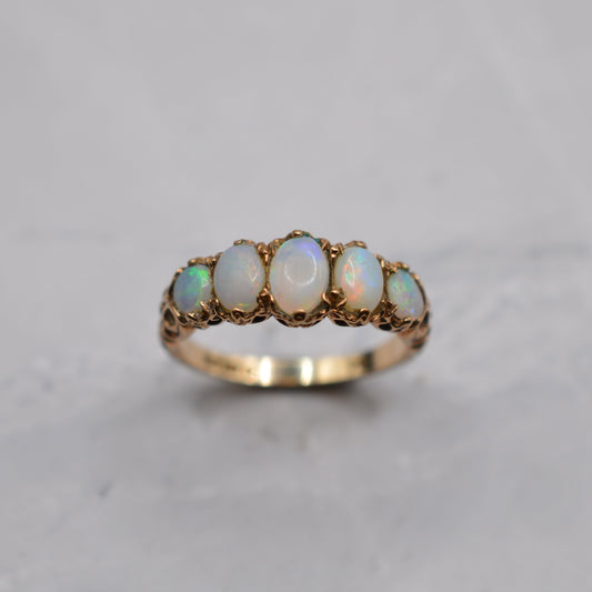 1970s Vintage 9ct Gold Opal Five-Stone Ring