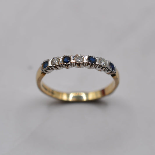 1980s Vintage 9ct Gold Sapphire & Diamond Half-Eternity Ring