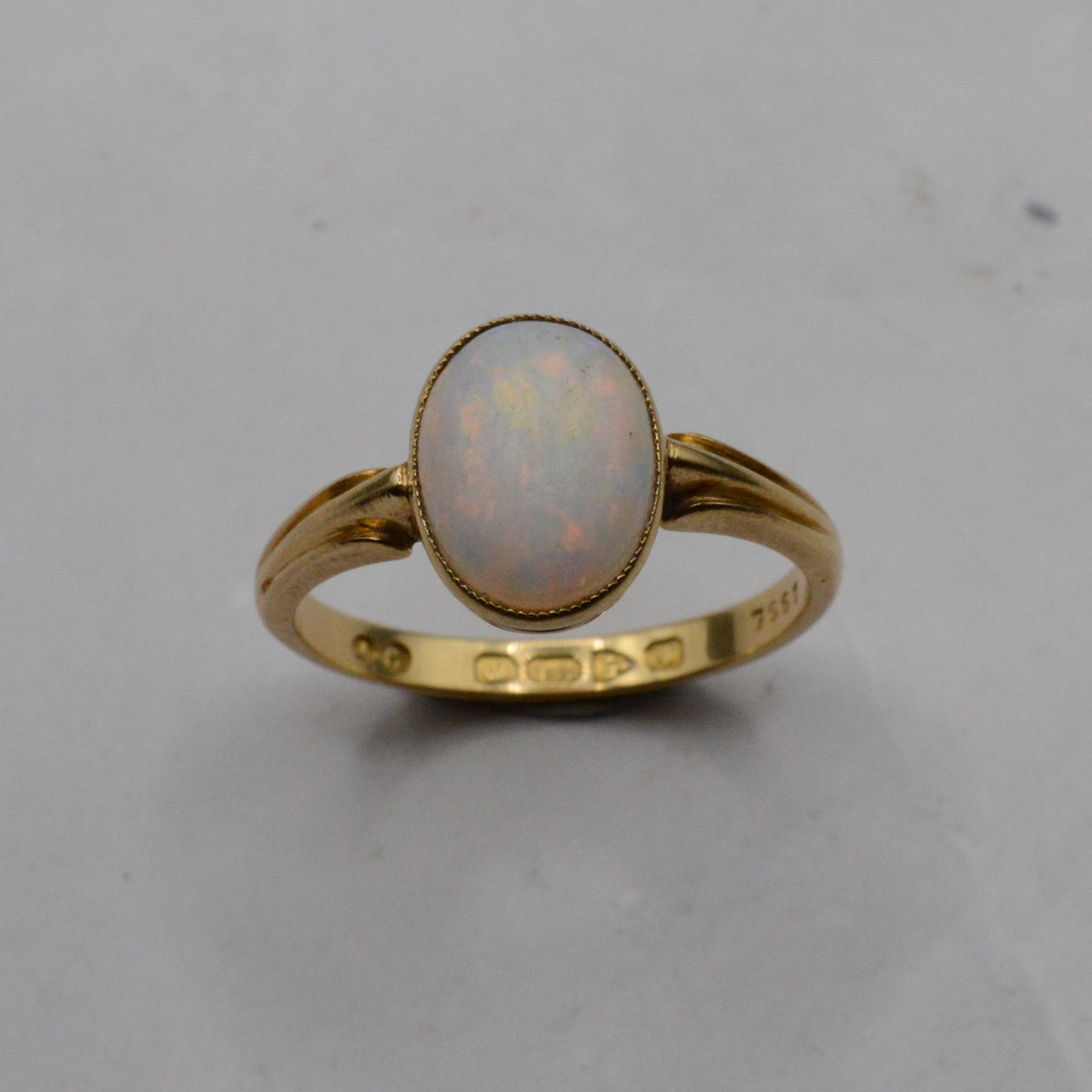 1906 Edwardian Antique 18ct Gold Opal Solitaire Ring