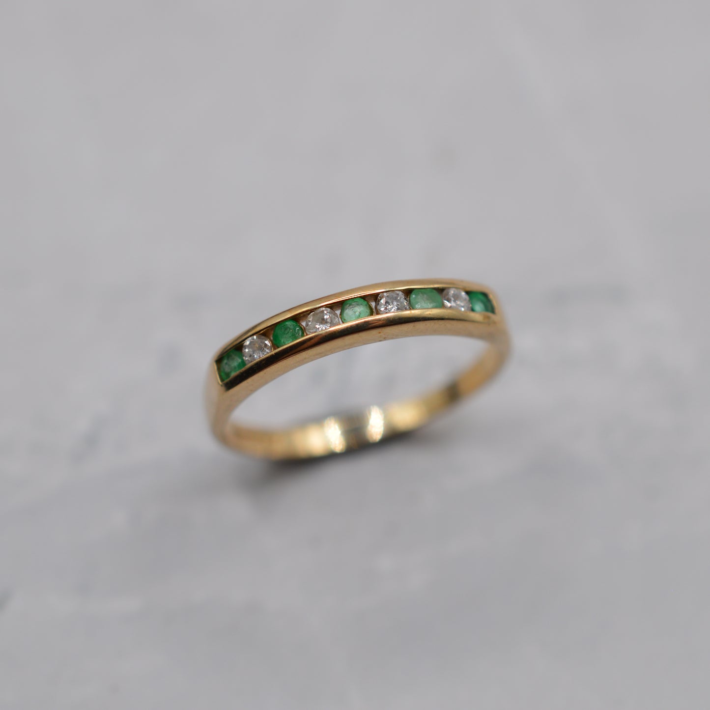1990s 9ct Gold Emerald & Diamond Half-Eternity Ring