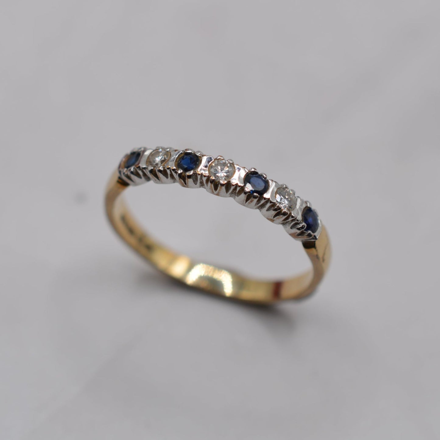 1980s Vintage 9ct Gold Sapphire & Diamond Half-Eternity Ring