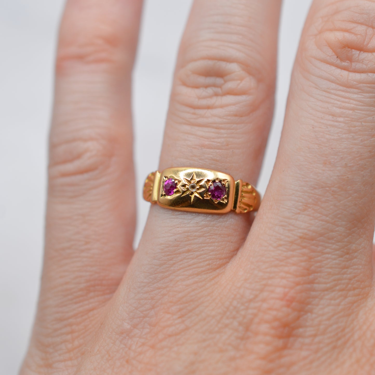 Antique 1918 18ct Gold Ruby & Diamond Ring