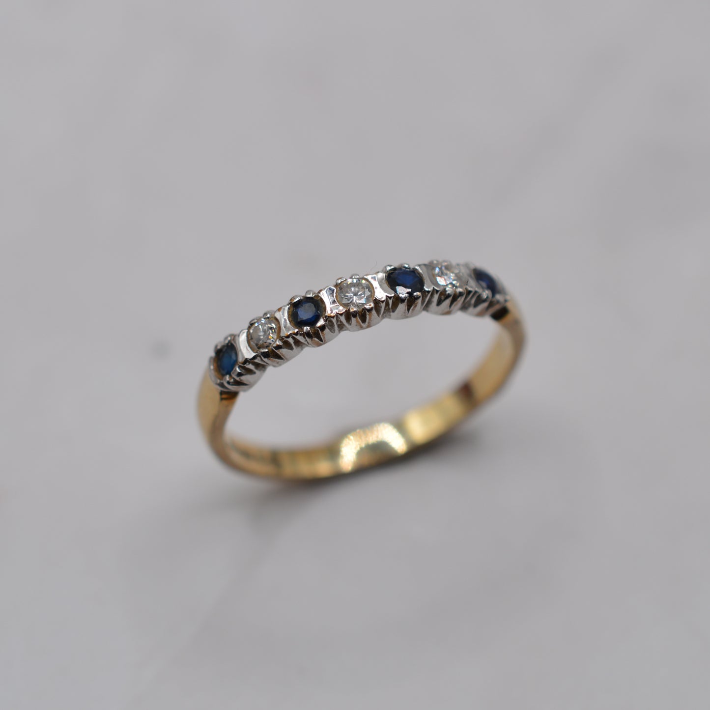 1980s Vintage 9ct Gold Sapphire & Diamond Half-Eternity Ring