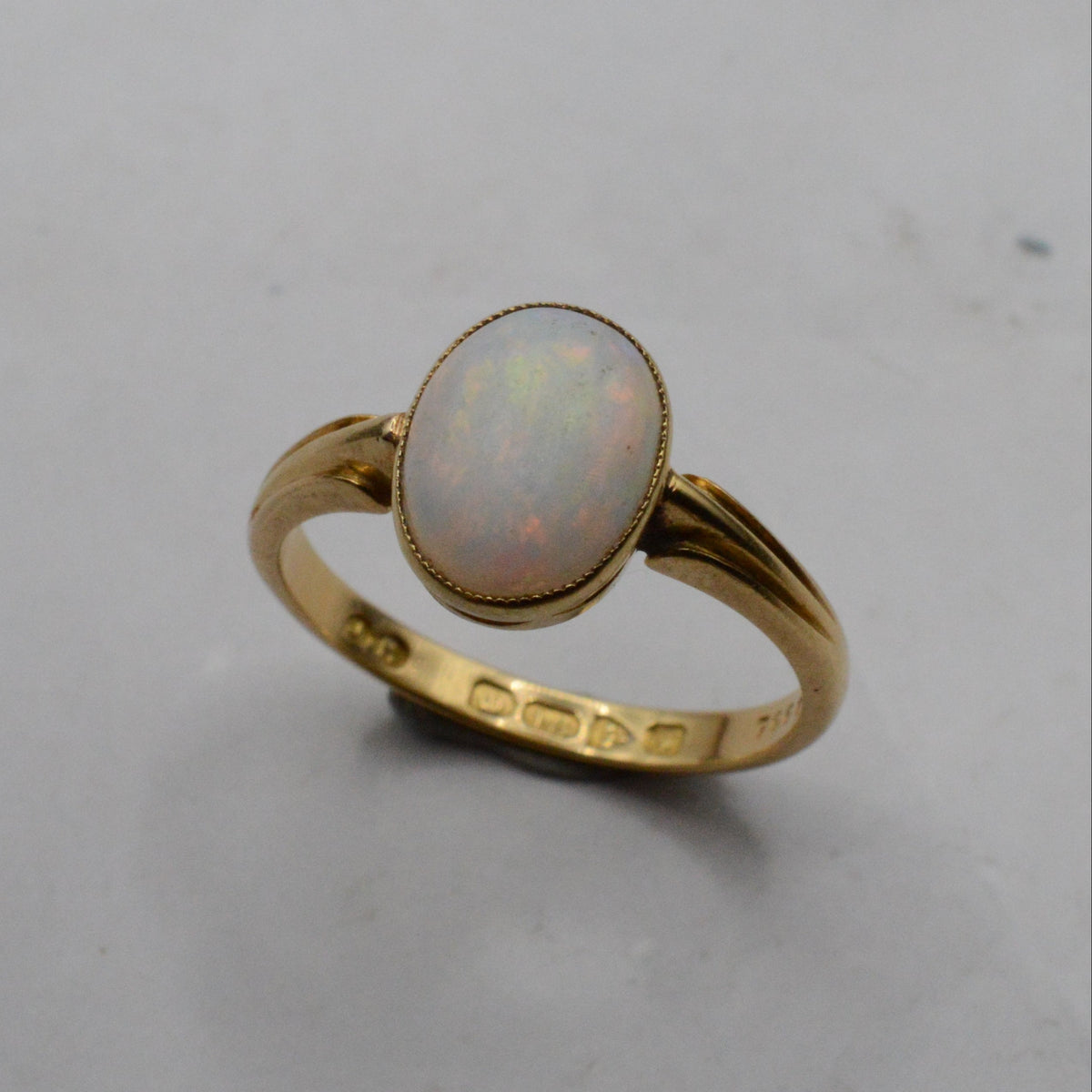 1906 Edwardian Antique 18ct Gold Opal Solitaire Ring