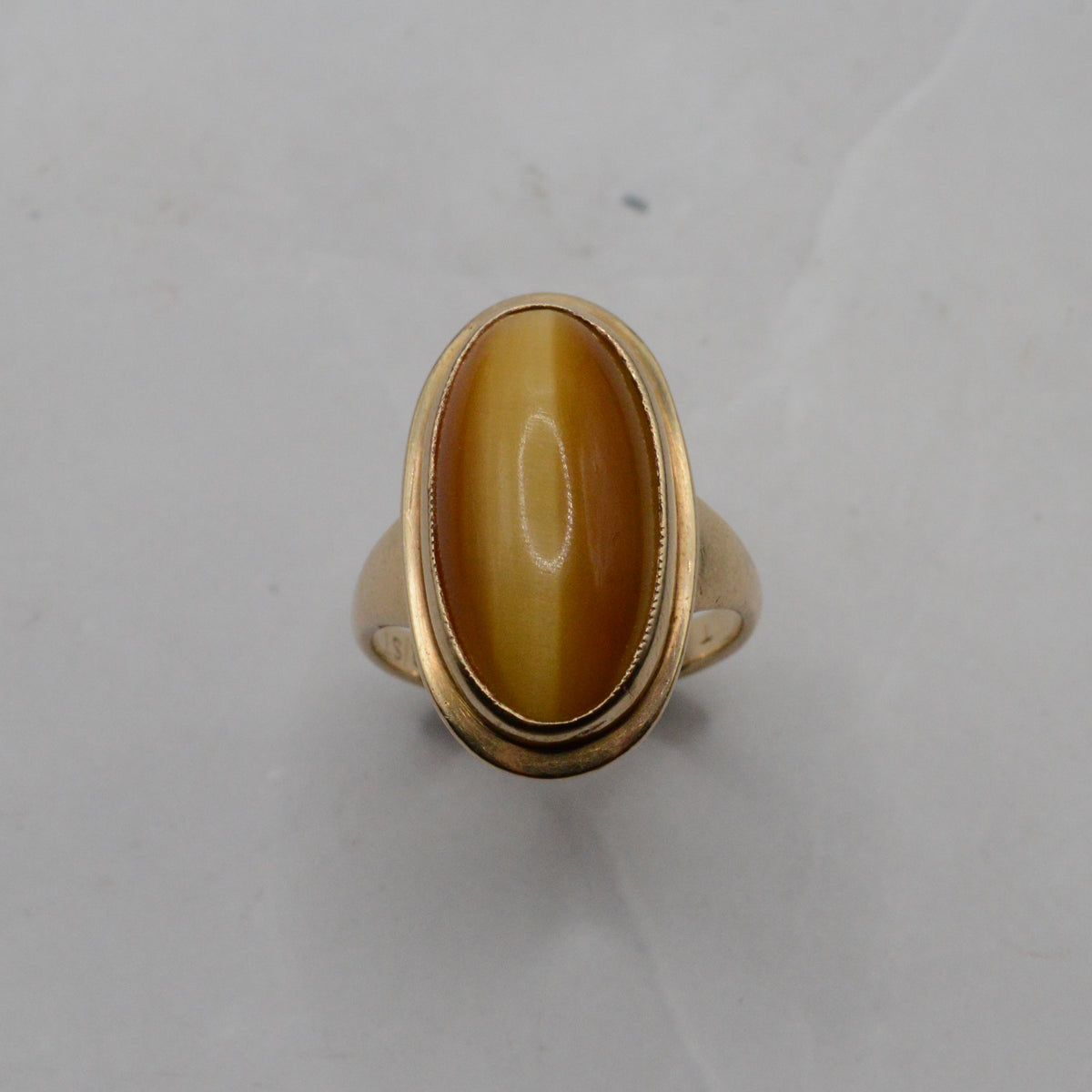 1960s Chunky Vintage 9ct Gold Tiger's Eye Ring
