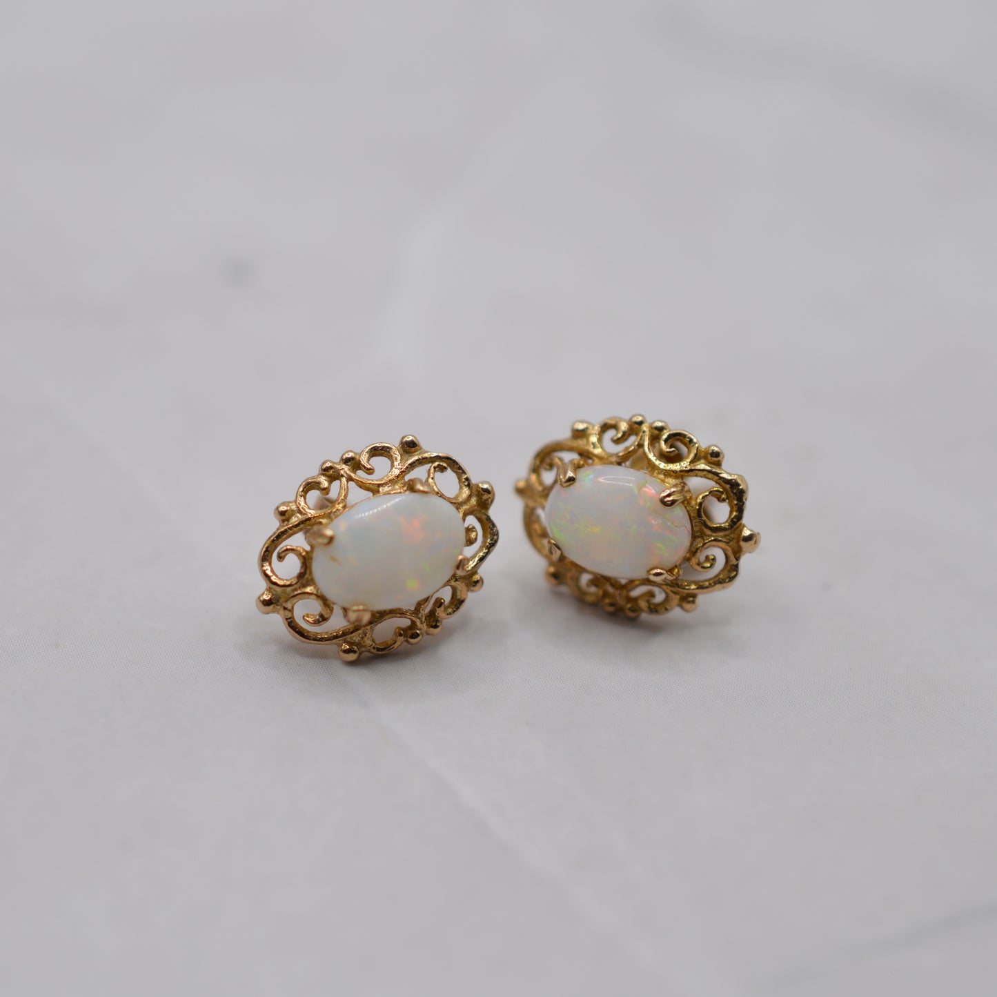 9ct Gold Opal Stud Earrings with Openwork Border
