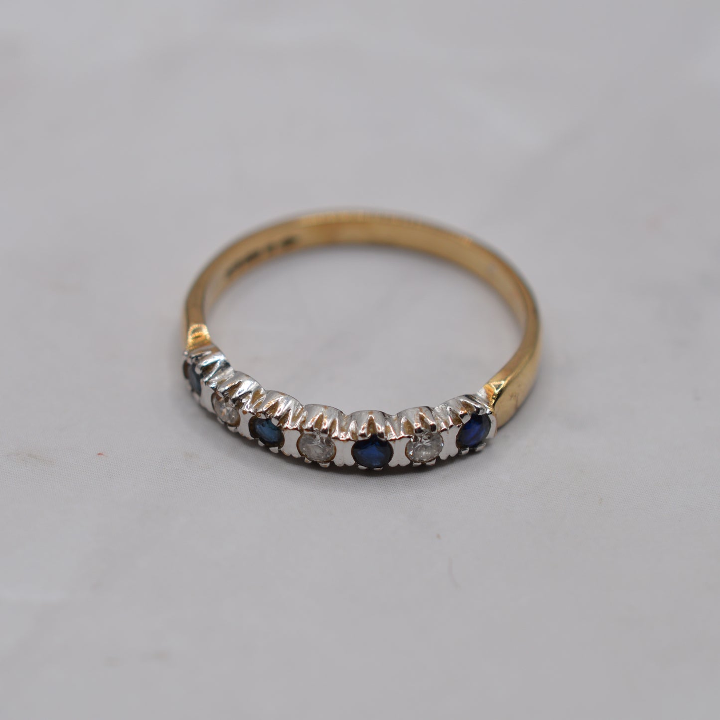 1980s Vintage 9ct Gold Sapphire & Diamond Half-Eternity Ring