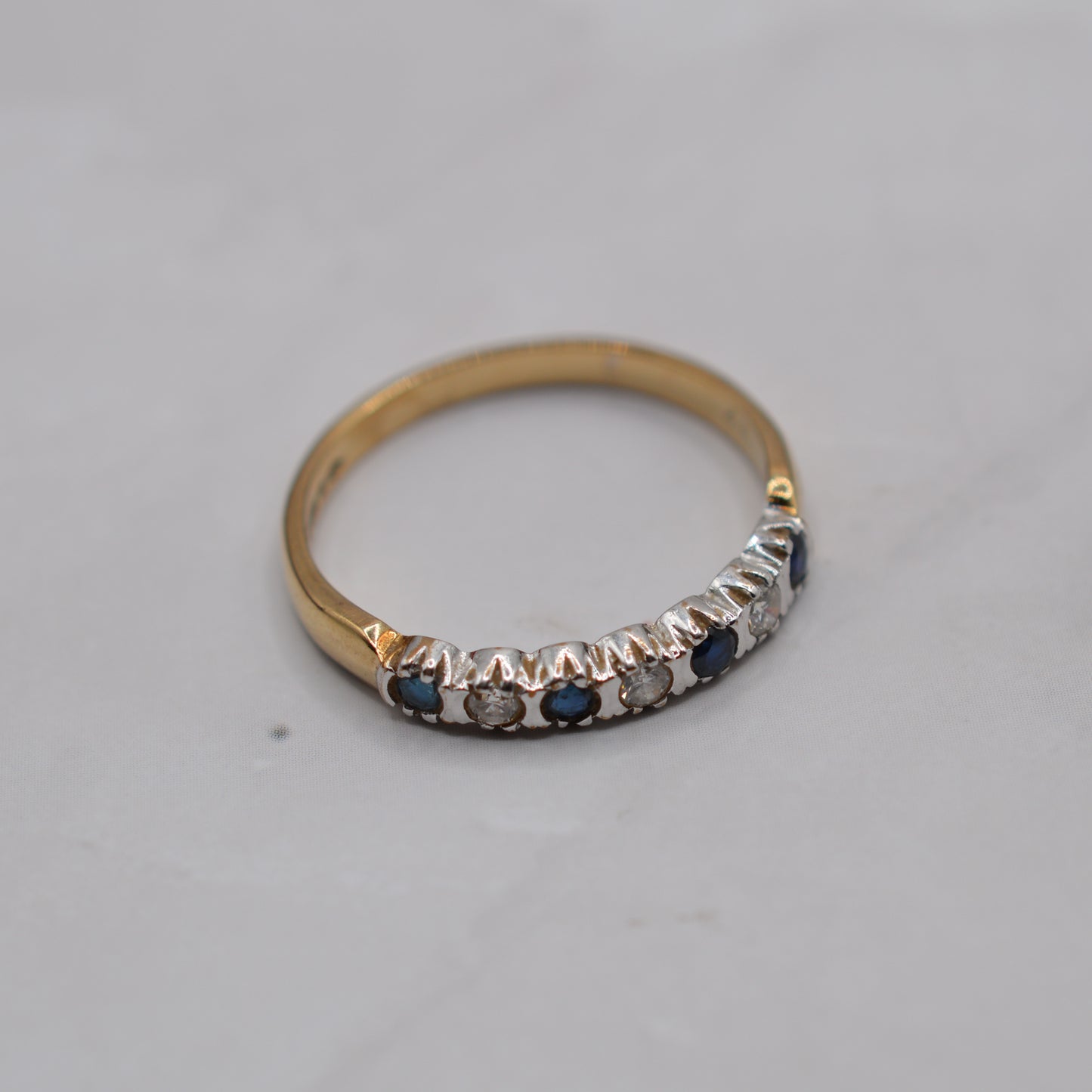 1980s Vintage 9ct Gold Sapphire & Diamond Half-Eternity Ring