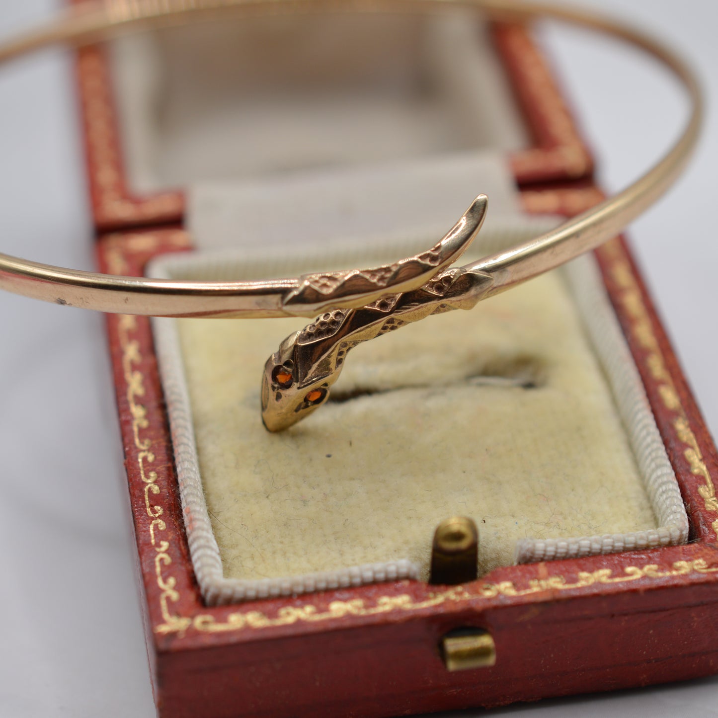 9ct Gold Garnet Snake Bangle Bracelet