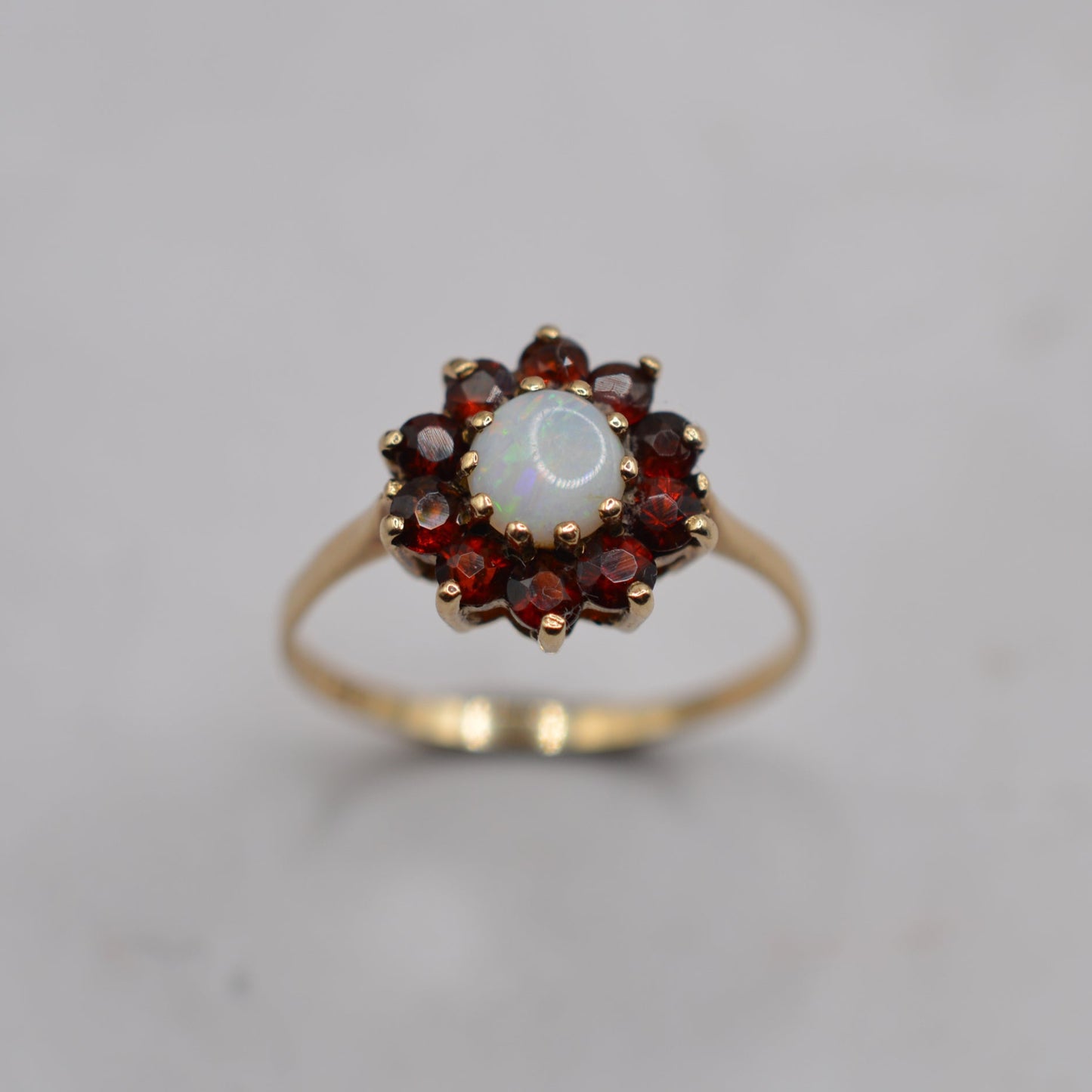 1980s 9ct Gold Opal & Garnet Cluster Ring